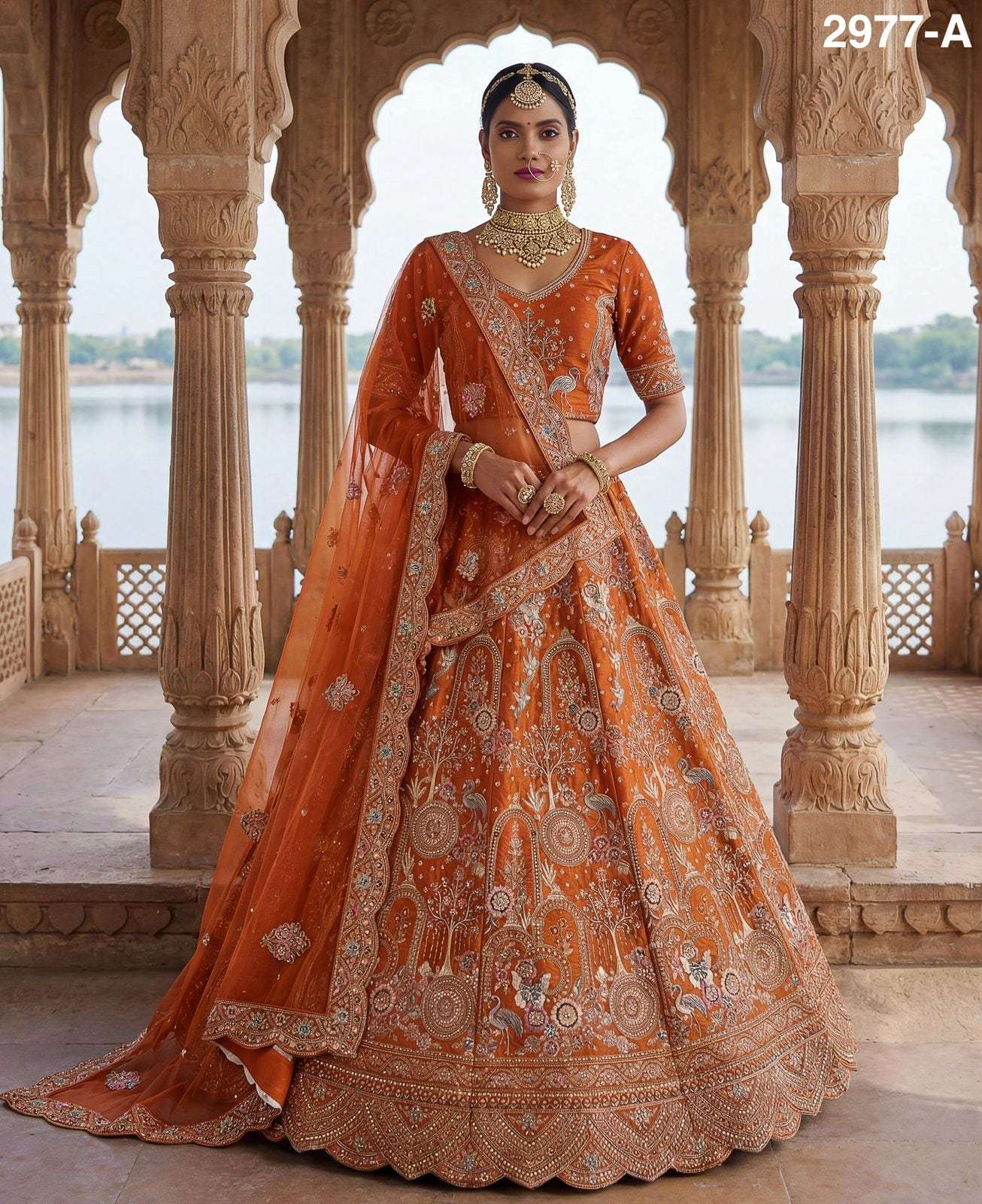 2977 HIT COLOUR BY ASLIWHOLESALE GADHWAL SILK EMBROIDERY SEMI-STITCHED LEHENGAS-00130