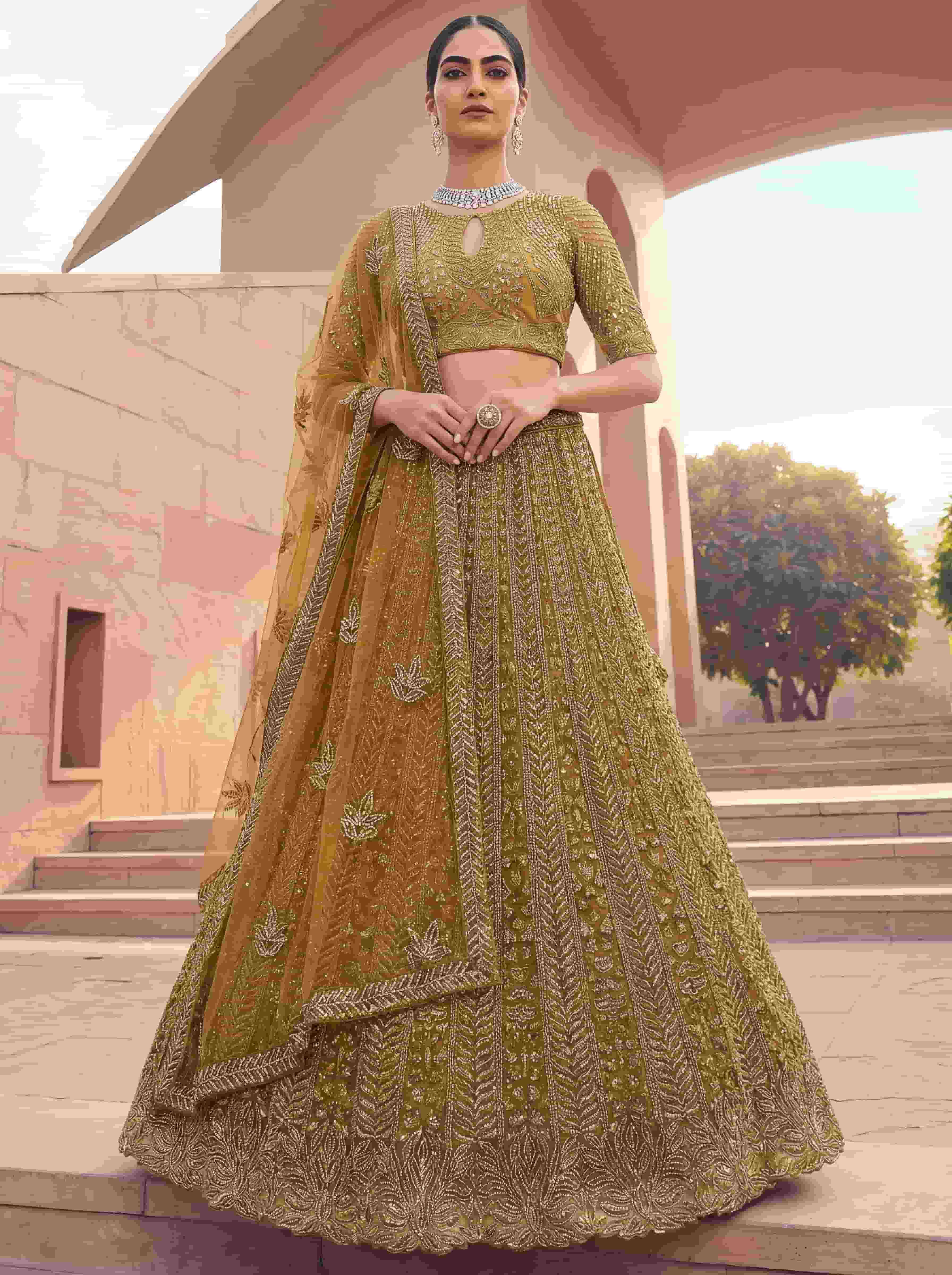 2978 HIT COLOUR BY ASLIWHOLESALE NET EMBROIDERY SEMI-STITCHED LEHENGAS-00130