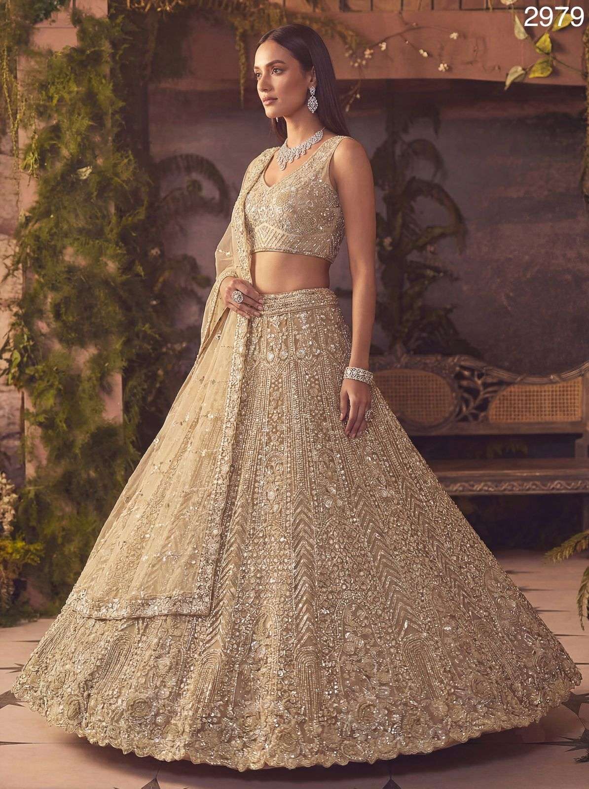 2979 HIT COLOUR BY ASLIWHOLESALE NET EMBROIDERY SEMI-STITCHED LEHENGAS-00130