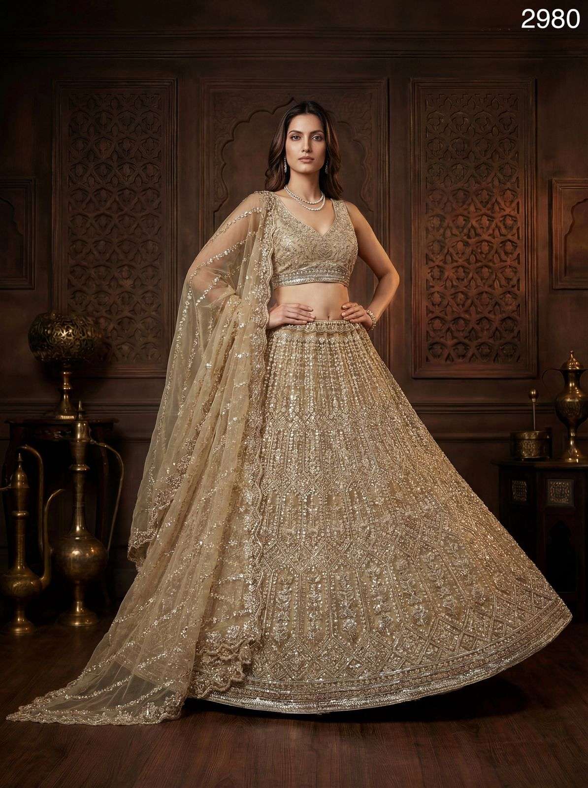 2980 HIT COLOUR BY ASLIWHOLESALE NET EMBROIDERY SEMI-STITCHED LEHENGAS-00130