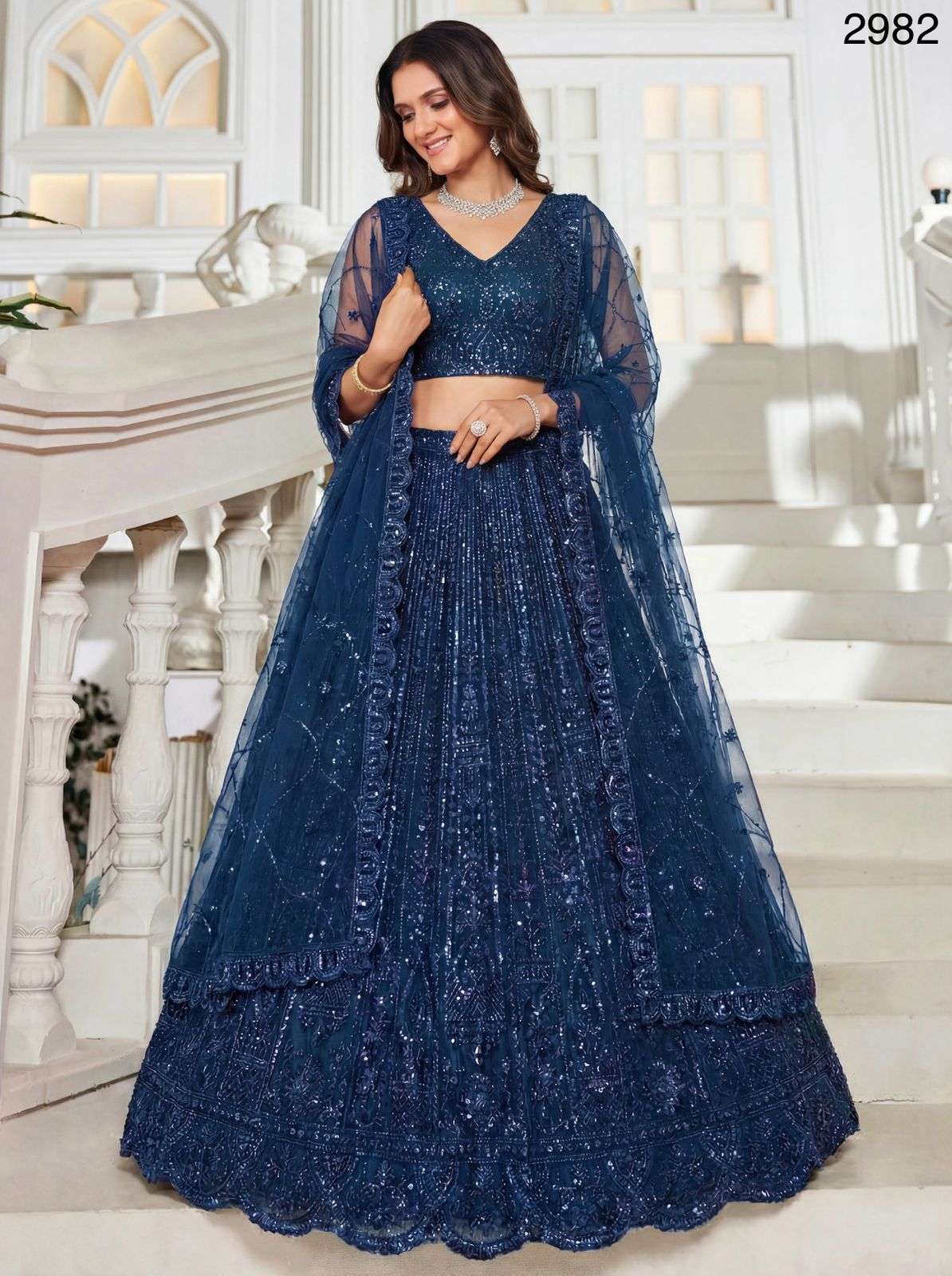 2982 HIT COLOUR BY ASLIWHOLESALE NET EMBROIDERY SEMI-STITCHED LEHENGAS-00130