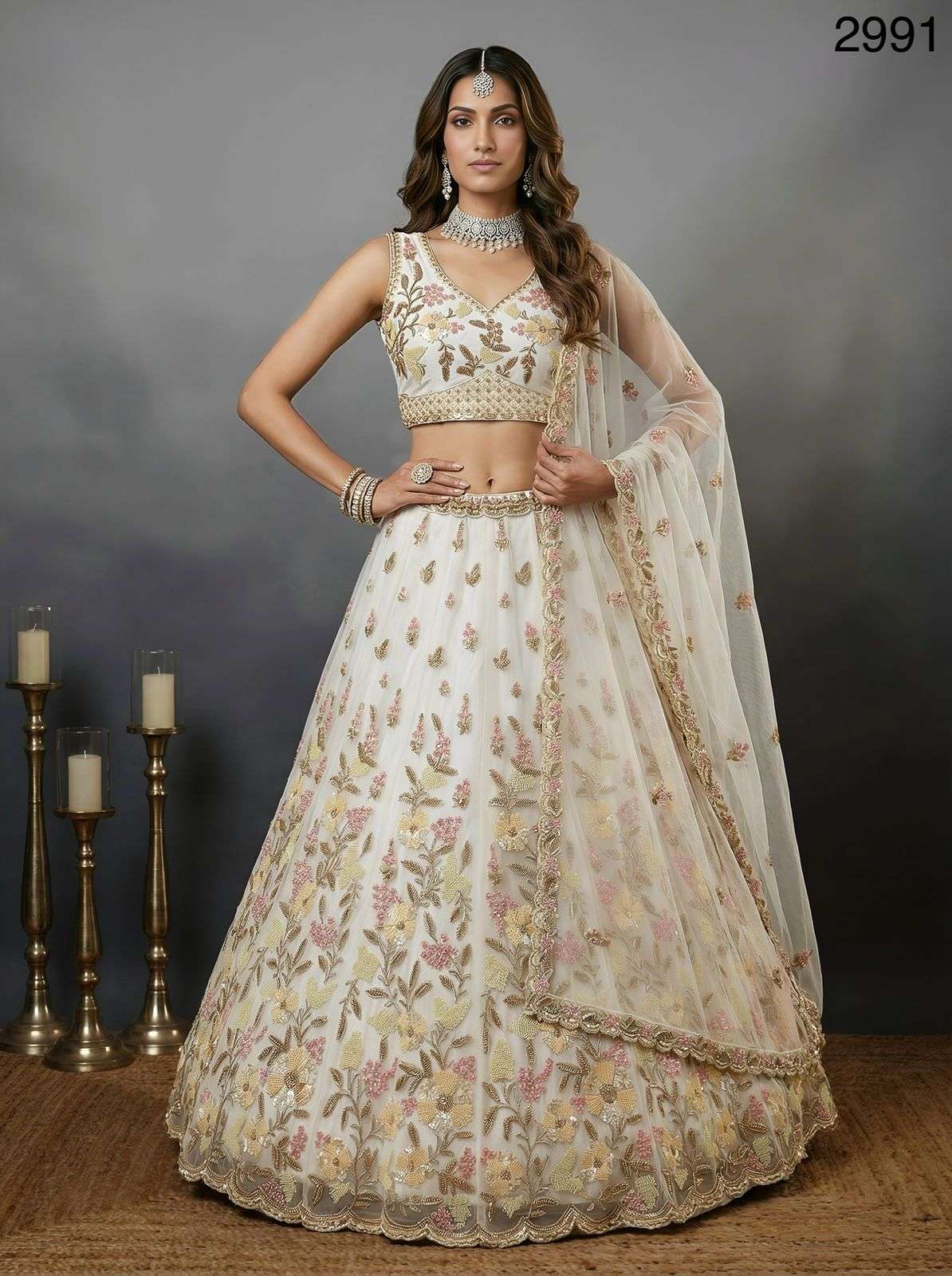 2991 HIT COLOUR BY ASLIWHOLESALE HEAVY NET EMBROIDERY SEMI-STITCHED LEHENGAS-00130