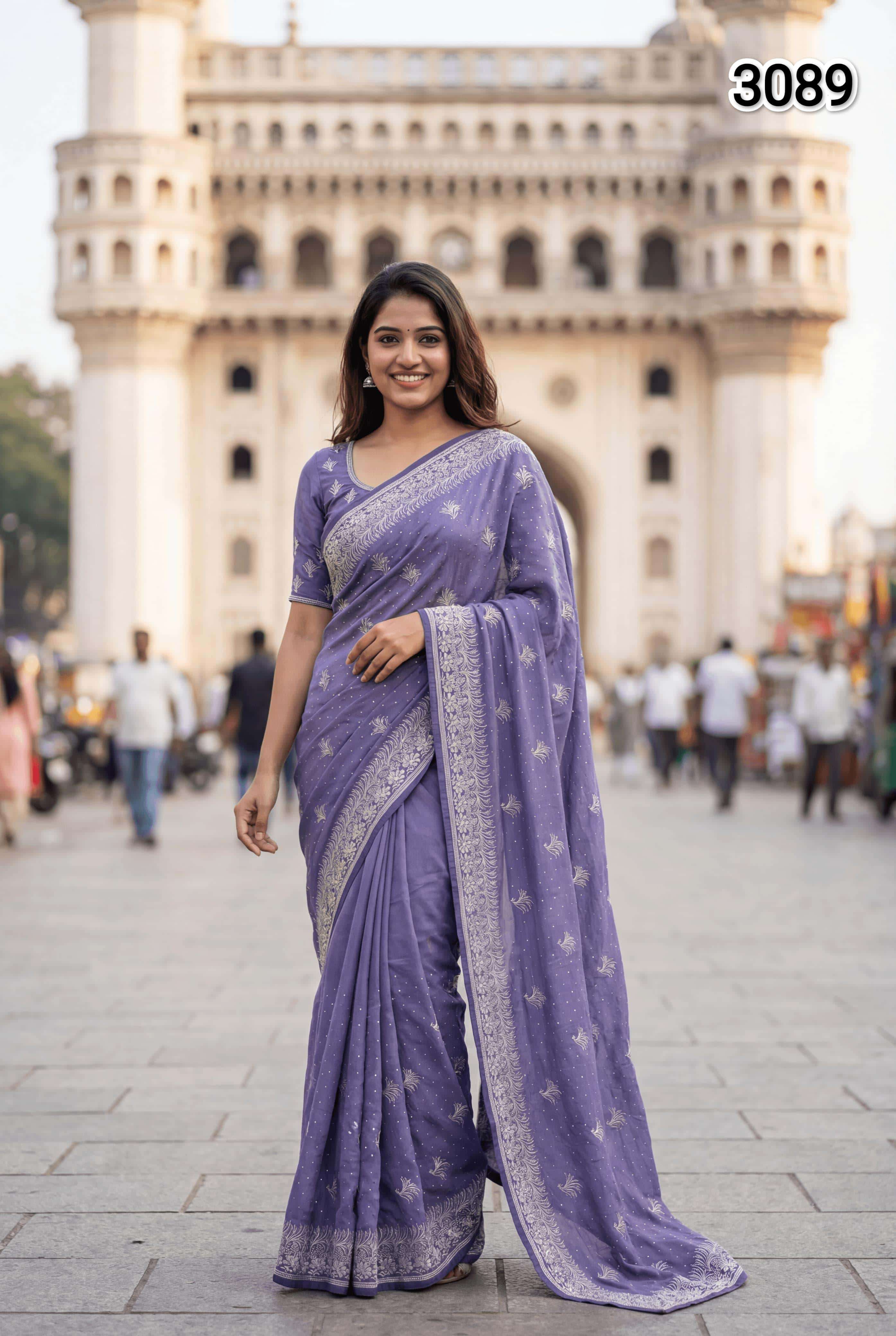 3089 COLOUR BY ASLIWHOLESALE SILK EMBROIDERY SAREES-00103