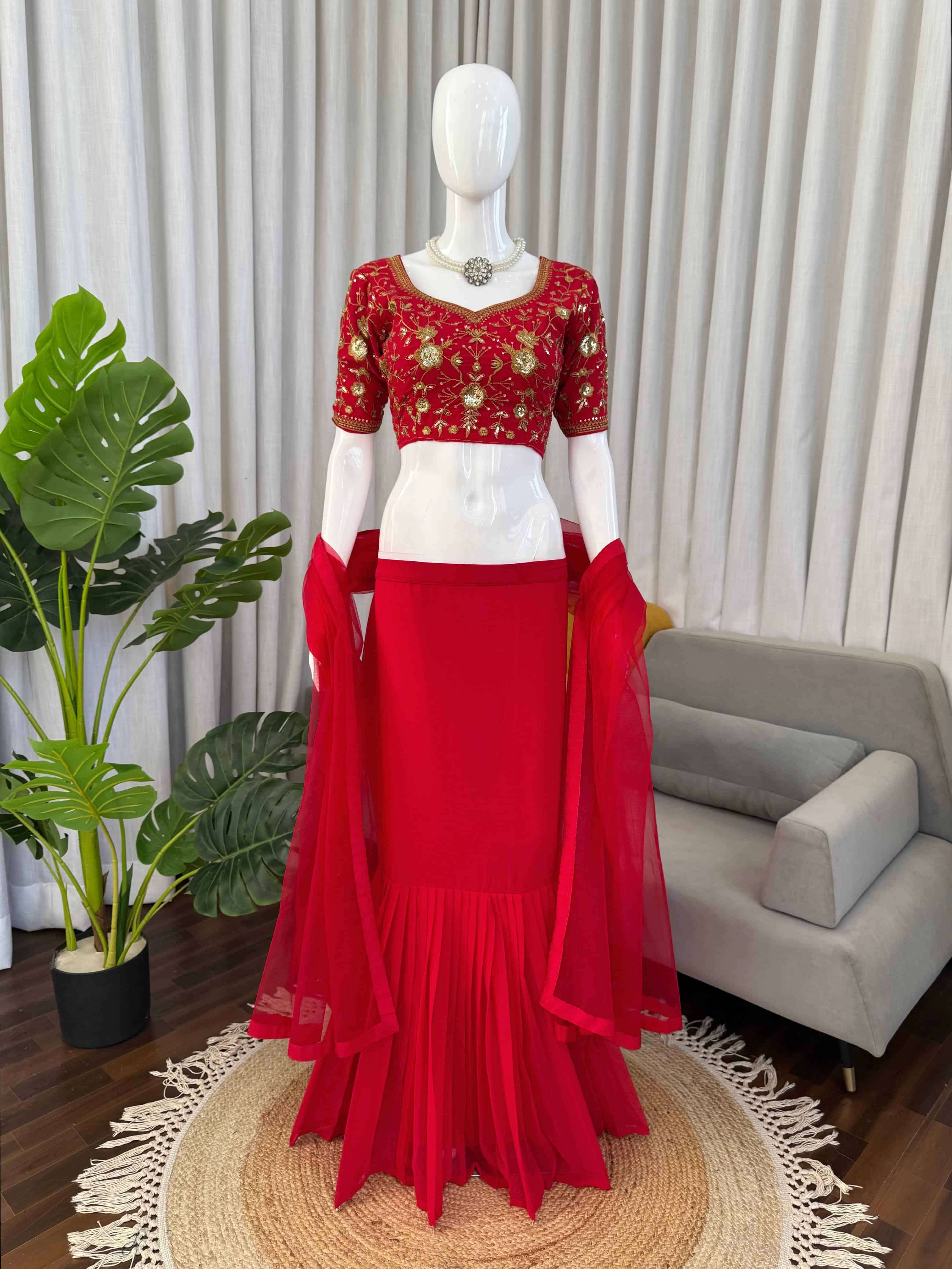 390 HIT COLOUR BY ASLIWHOLESALE FAUX GEORGETTE EMBROIDERY LEHENGAS-00246