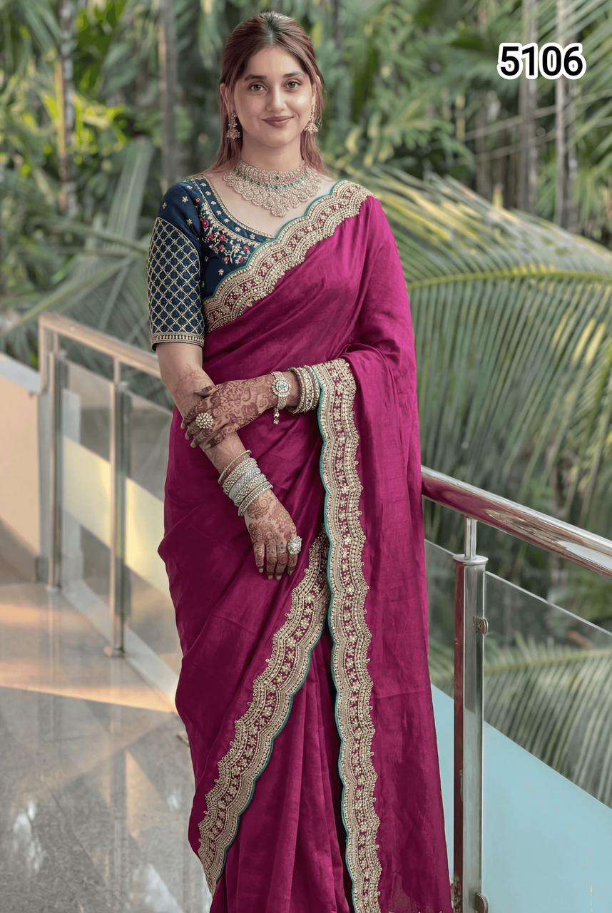 5106 COLOUR BY ASLIWHOLESALE SATIN EMBROIDERY PRINTED SAREES-00103