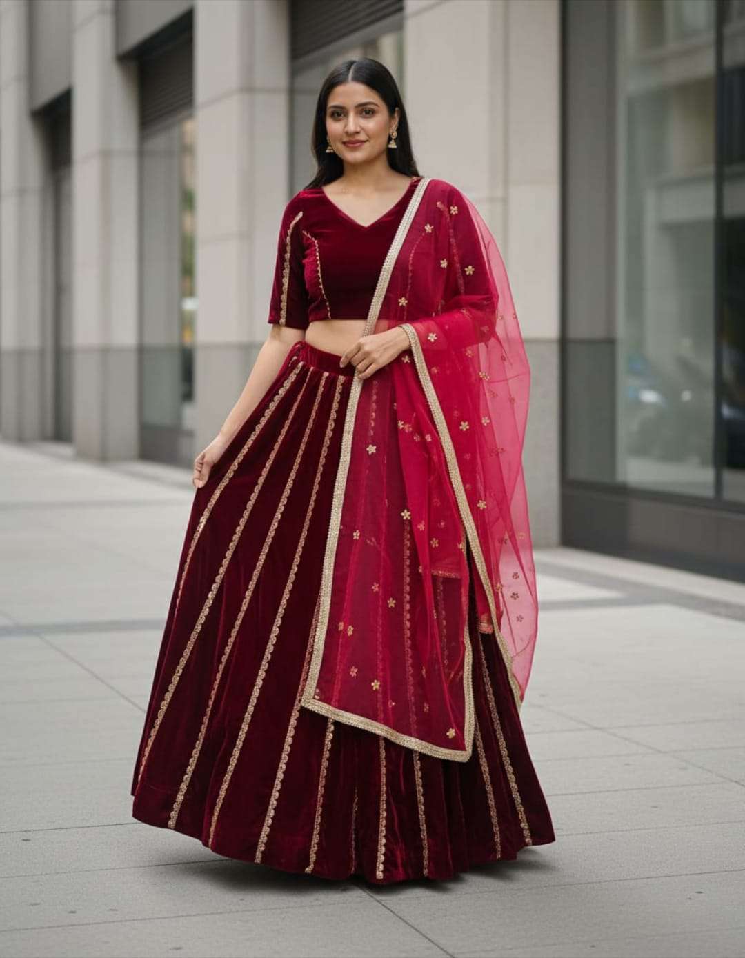 554 HIT BY ASLIWHOLESALE VELVET EMBROIDERY PREMIUM LEHENGAS-00283