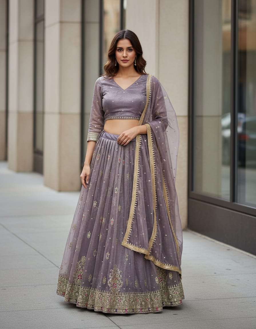 555 HIT BY ASLIWHOLESALE TISSUE SILK EMBROIDERY PREMIUM LEHENGAS-00283