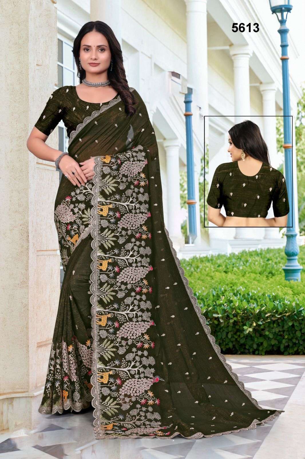 5613 COLOUR BY ASLIWHOLESALE CRUNCHY EMBROIDERY SAREES - 00103