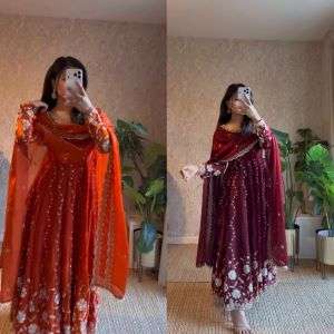 5953 HIT COLOUR BY ASLIWHOLESALE DESIGNER PURE FENDY SILK EMBROIDERY DRESSES-00242