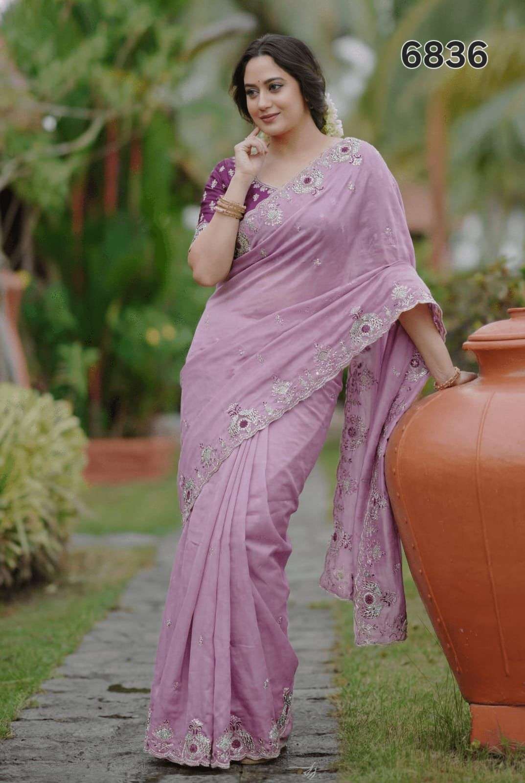 6836 COLOUR BY ASLIWHOLESALE COS MOS EMBROIDERY SAREES - 00103