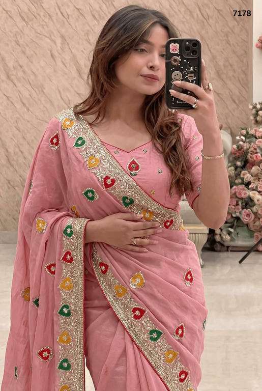 7178 COLOUR BY ASLIWHOLESALE CHIFFON EMBROIDERY SAREES - 00103