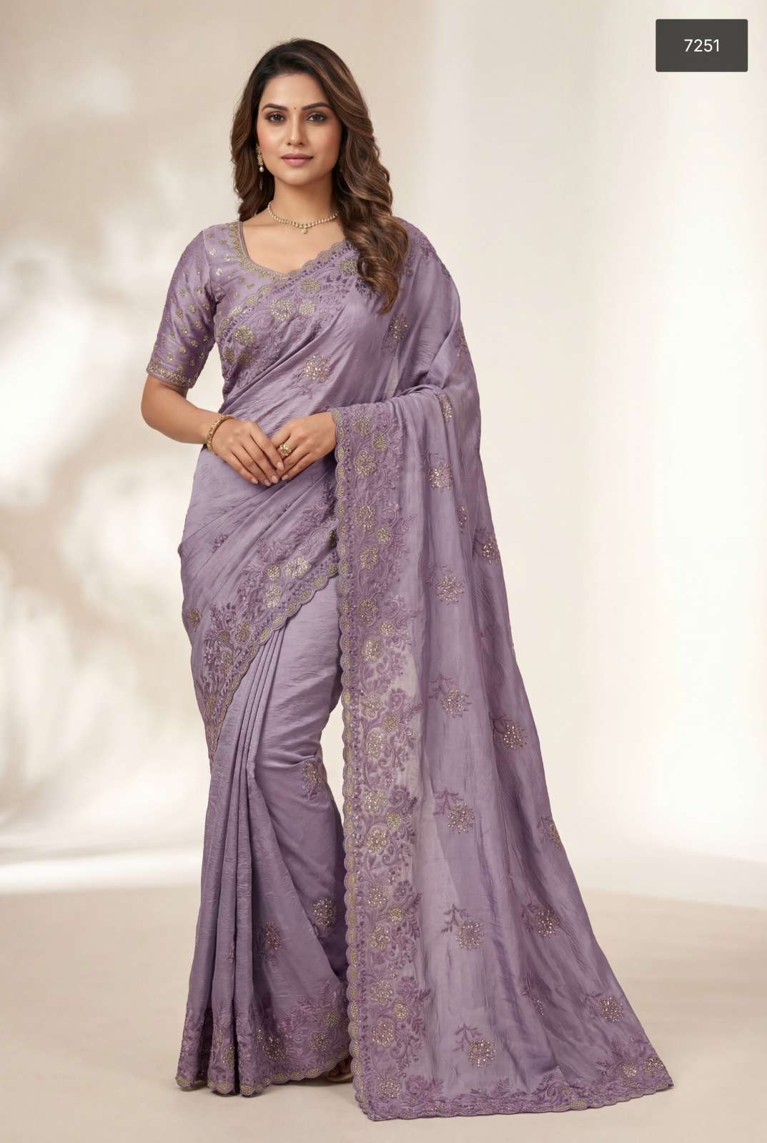 7705 COLOUR BY ASLIWHOLESALE CRUNCHY SILK EMBROIDERY SAREES - 00103