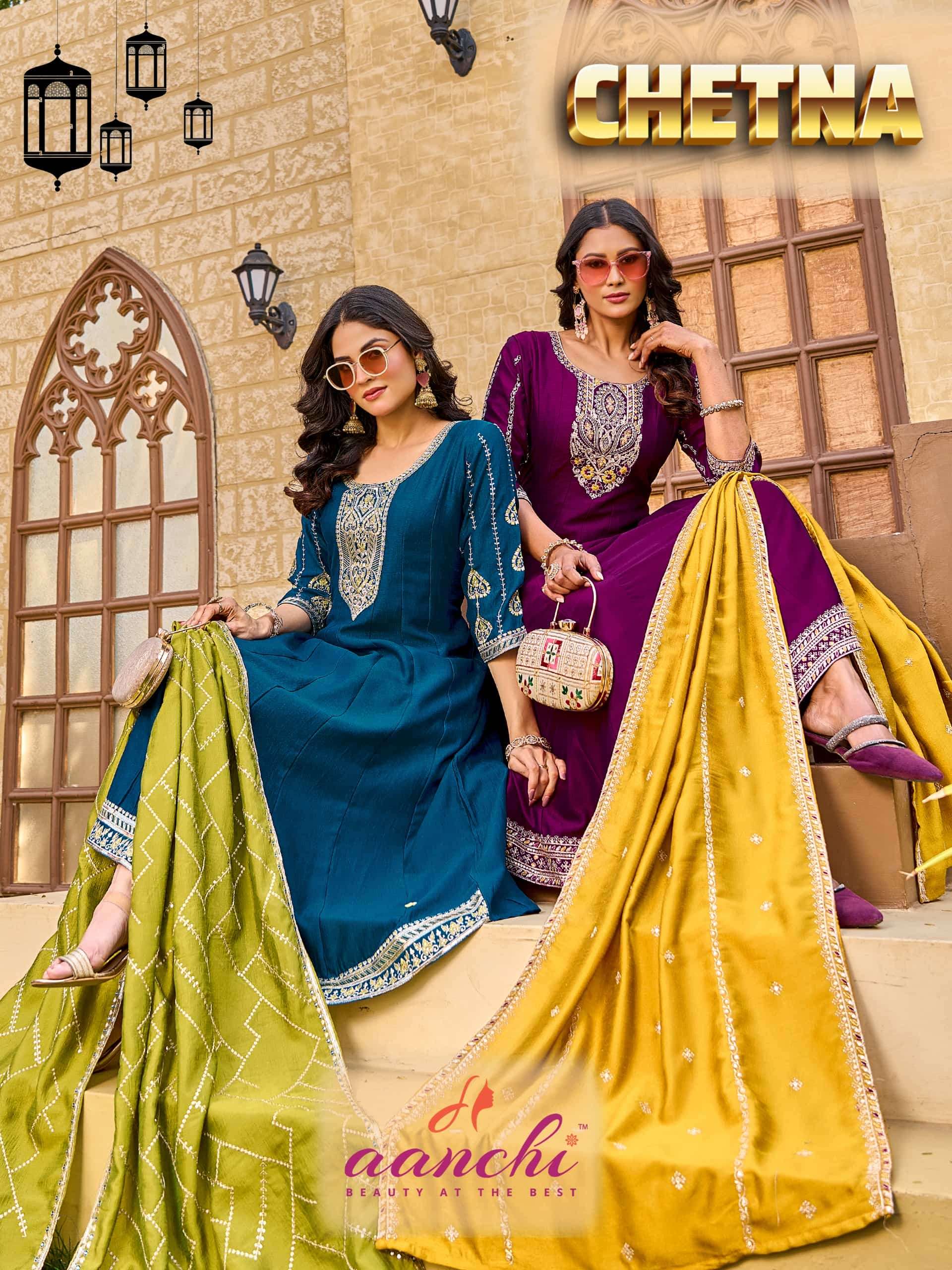 AANCHI CHETNA NX VICHITRA SILK ANARKALI STITCHED PUNJABI SUITS SET-00286