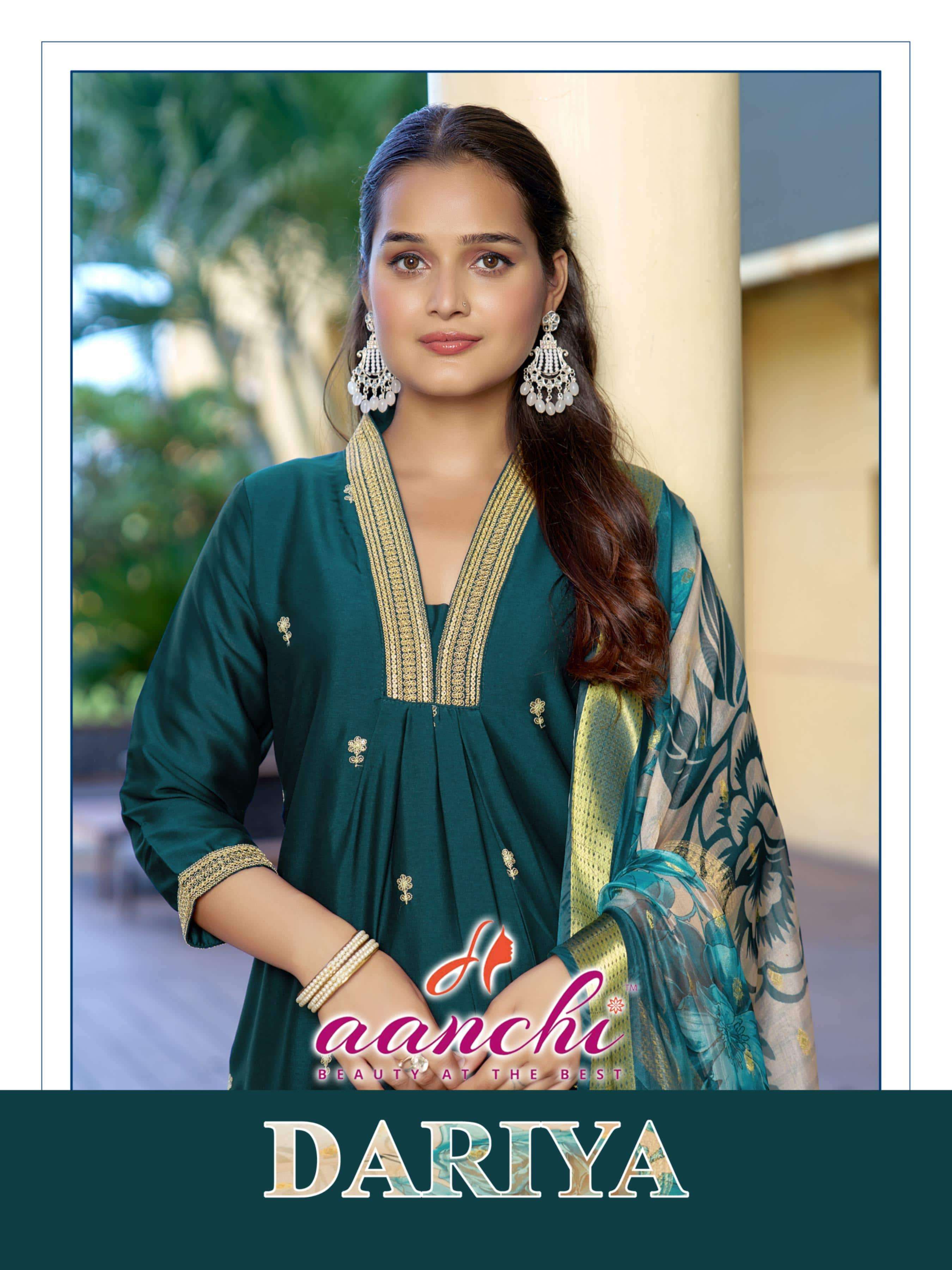 AANCHI DARIYA CRYSTAL SILK EMBROIDERY STITCHED PUNJABI SUIT SET-00286