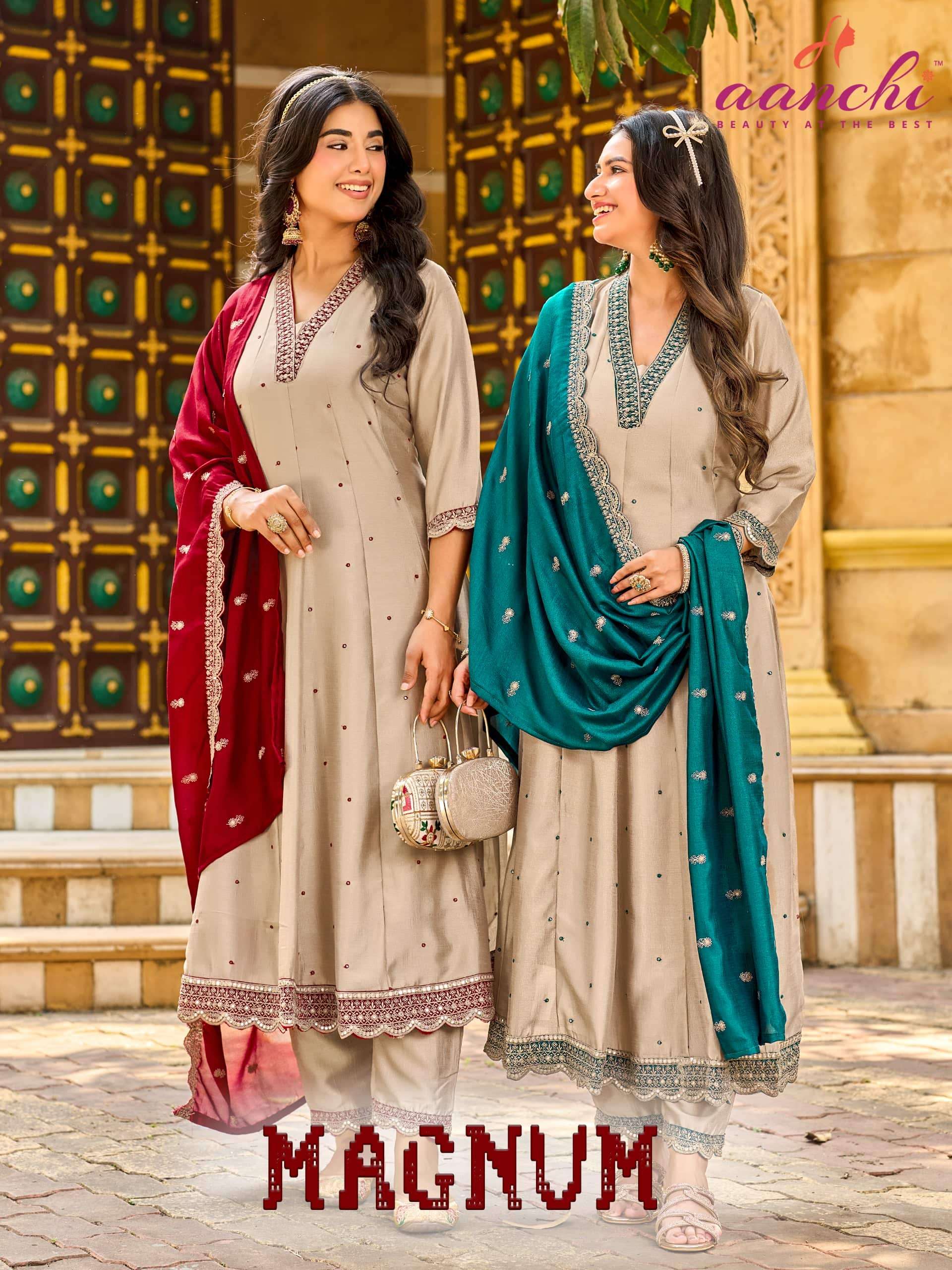 AANCHI MAGNUM VICHITRA SILK EMBROIDERY STITCHED PUNJABI ANARKALI SET-00286