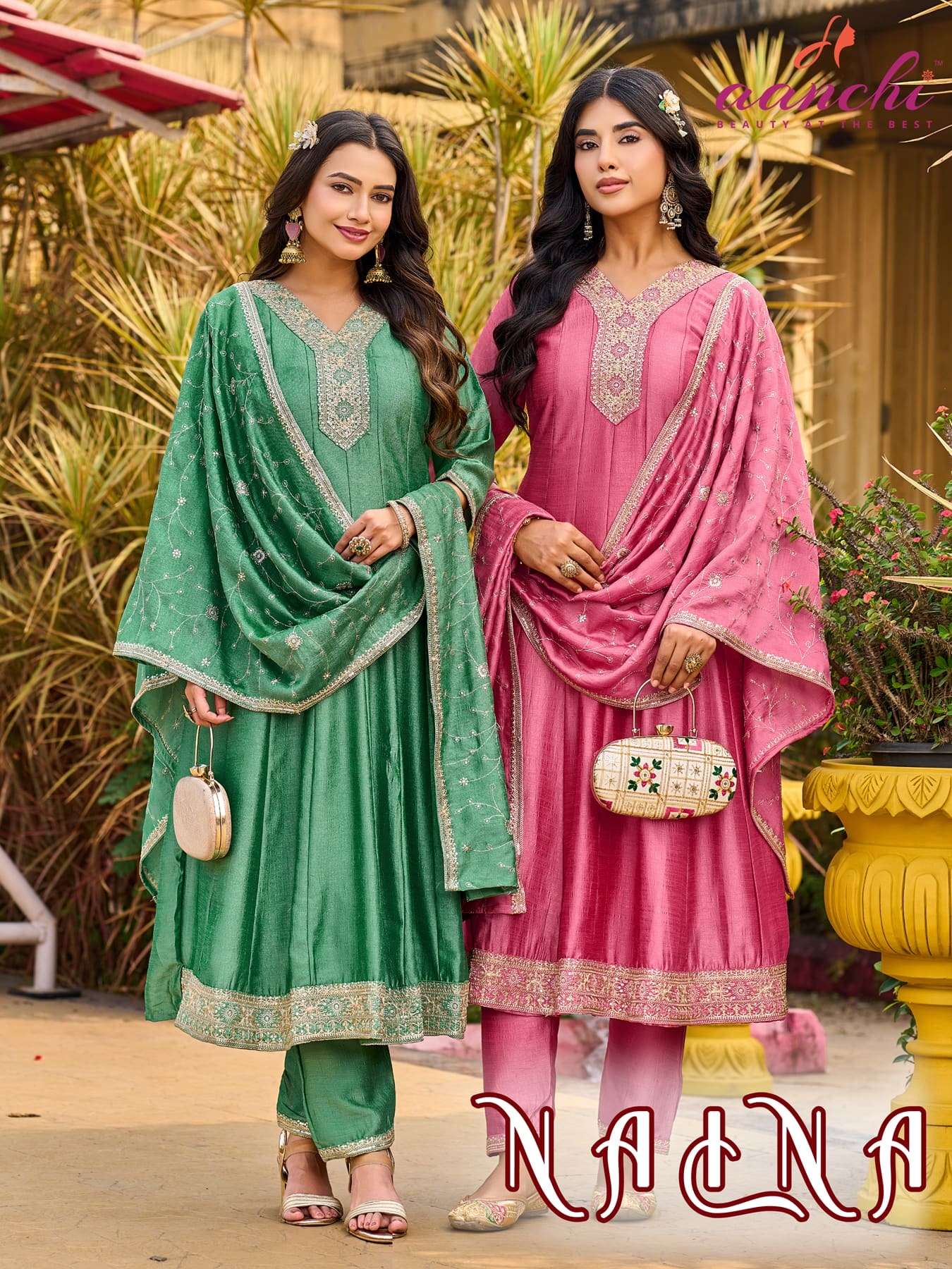 AANCHI NAINA VICHITRA SILK PUNJABI STITCHED ANARKALI SUITS SET-00286