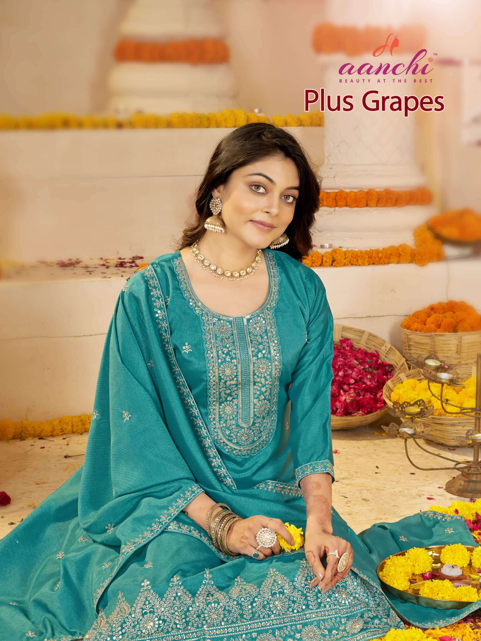 AANCHI PLUS GRAPES VICHITRA SILK STITCHED EMBROIDERY PUNJABI SUITS-00286