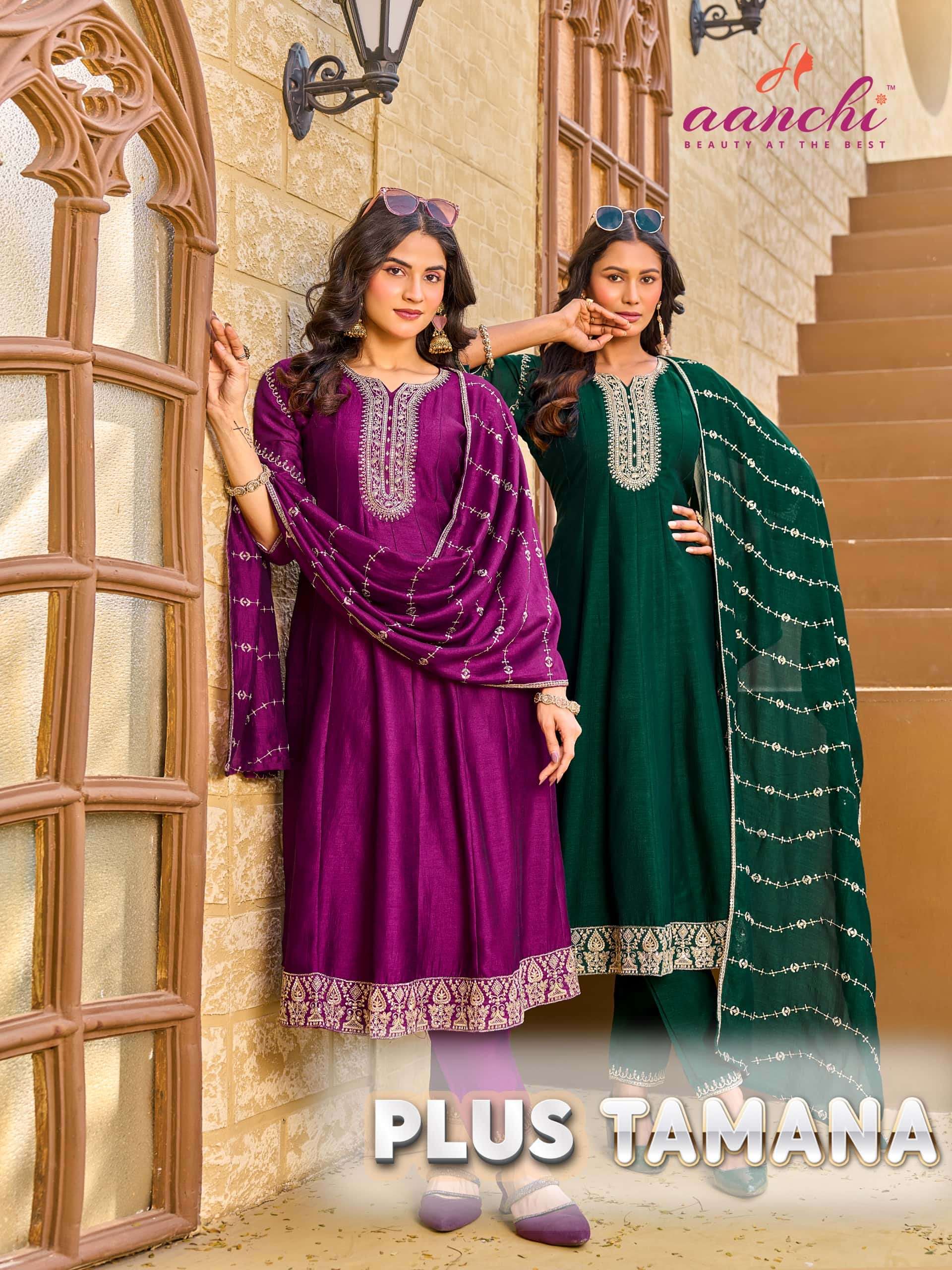 AANCHI PLUS TAMANA VICHITRA SILK READYMADE ANARKALI SUITS SET-00286