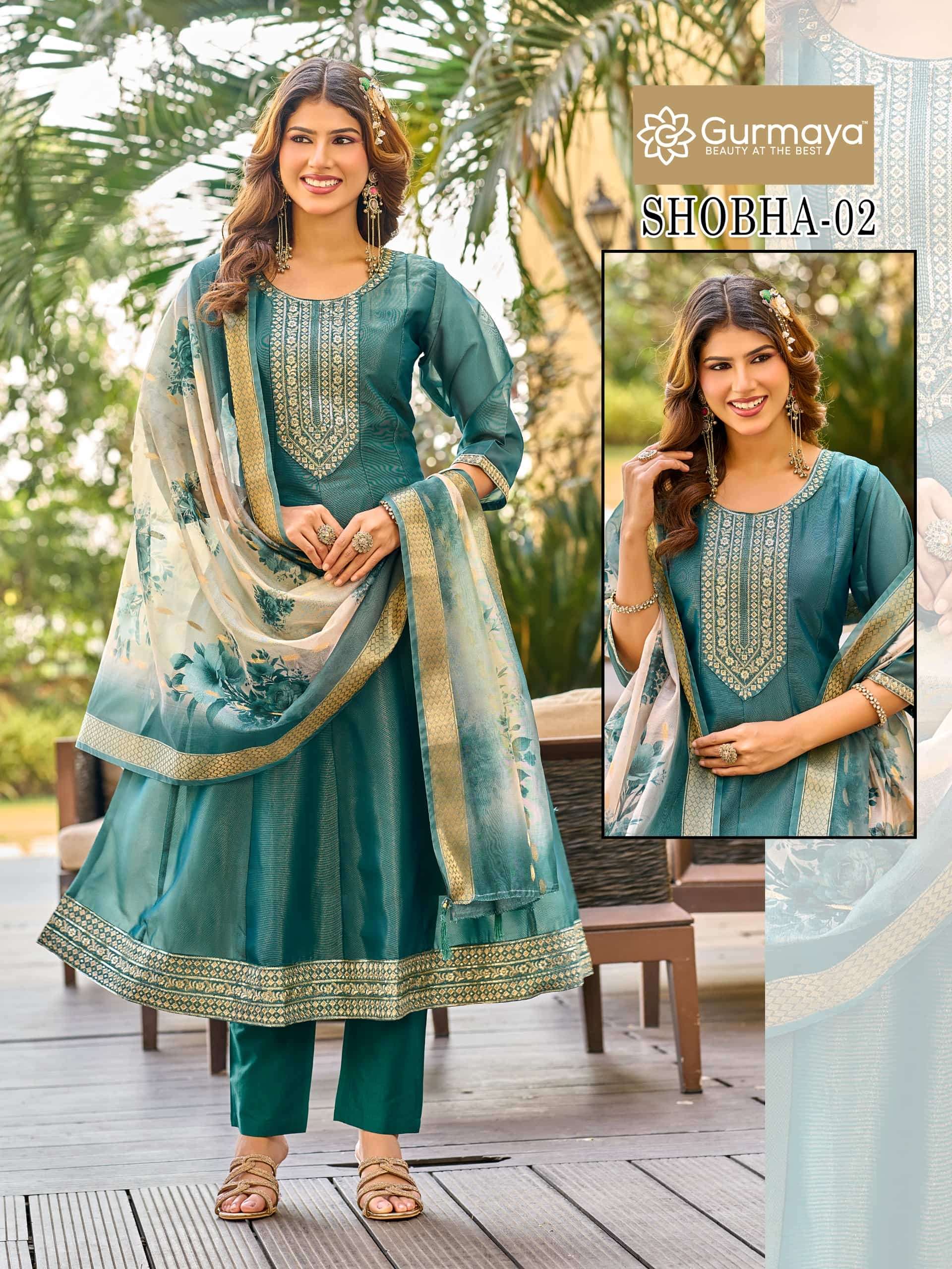 AANCHI SHOBHA TISSUE SIMMER EMBROIDERY STITCHED ANARKALI SET-00286