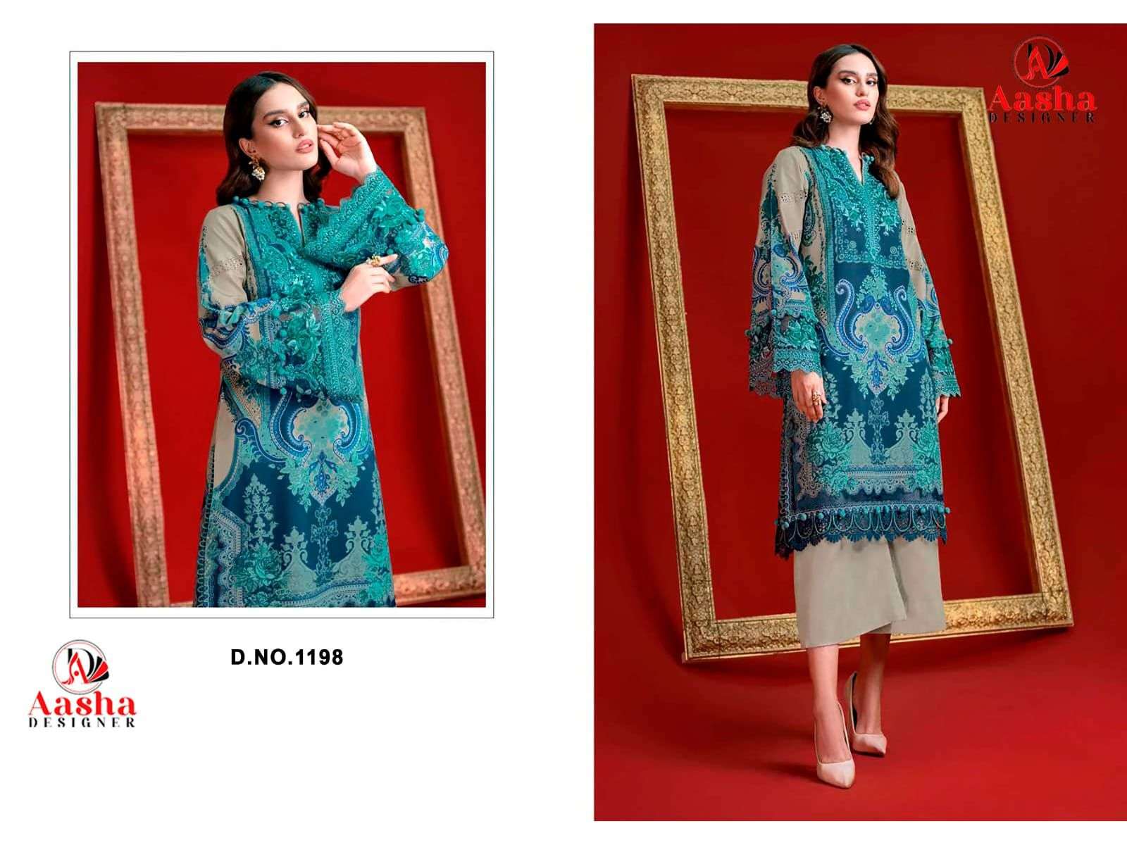 AASHA 1198 COTTON PRINTED EMBROIDERY DRESSES-00071