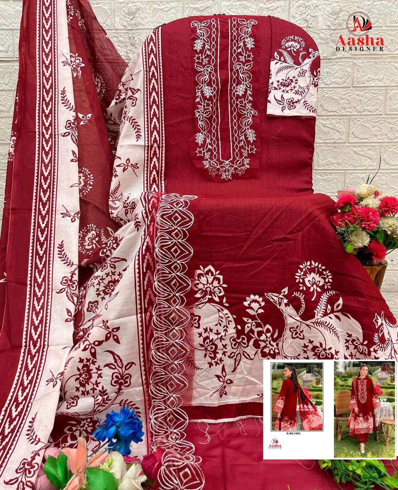 AASHA 1203 SERIES PURE COTTON EMBROIDERY PAKISTANI DRESSES-00062