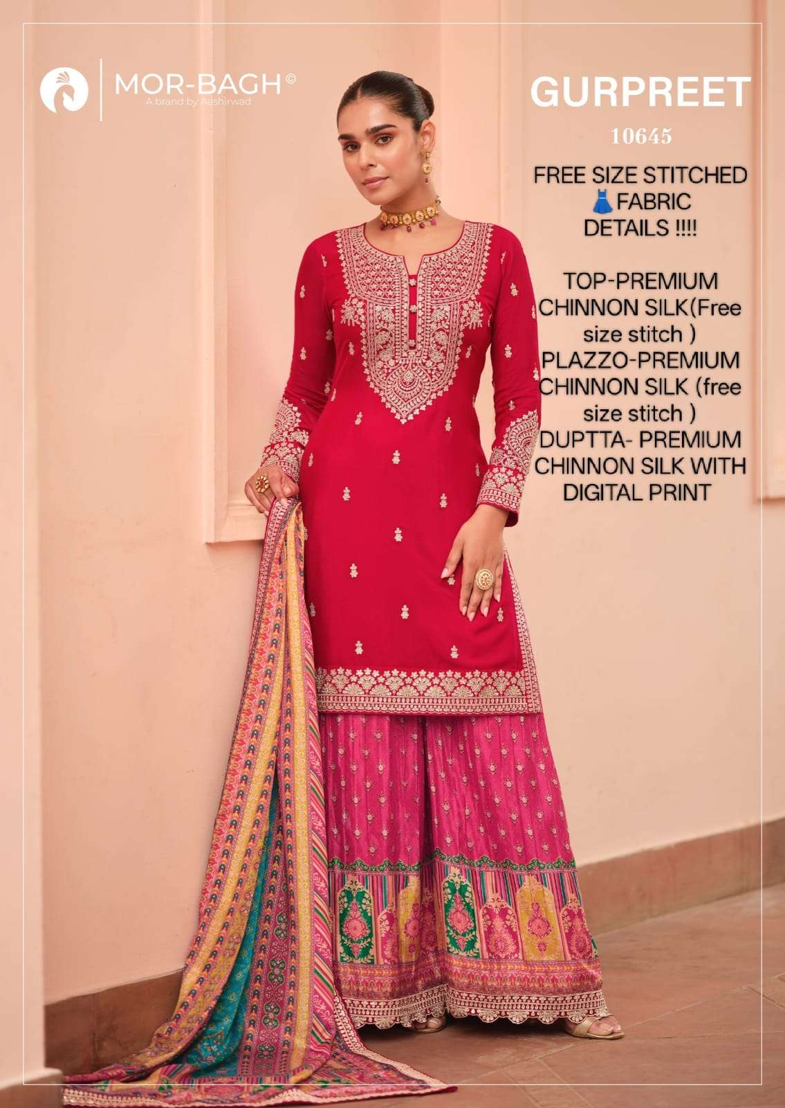 AASHIRWAD CREATION GURPREET 10645 TO 10648 SERIES CHINON SILK EMBROIDERY DRESSES-00150