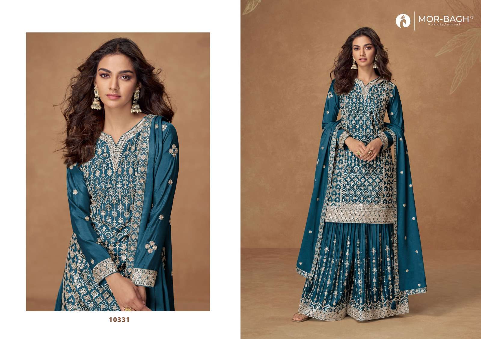 AASHIRWAD CREATION PAKIZA 10331 TO 10335 SERIES PURE CHINON SILK EMBROIDERY DRESSES-00150