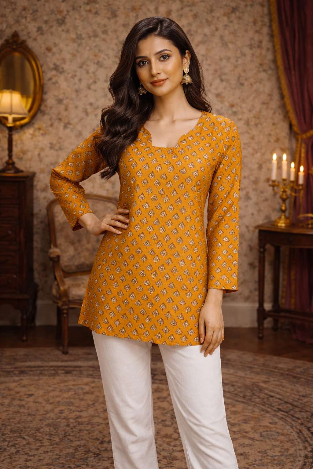 AAWIYA RJ-8 MUSLIN PREMIUM PRINTED SHORT KURTIS-00060