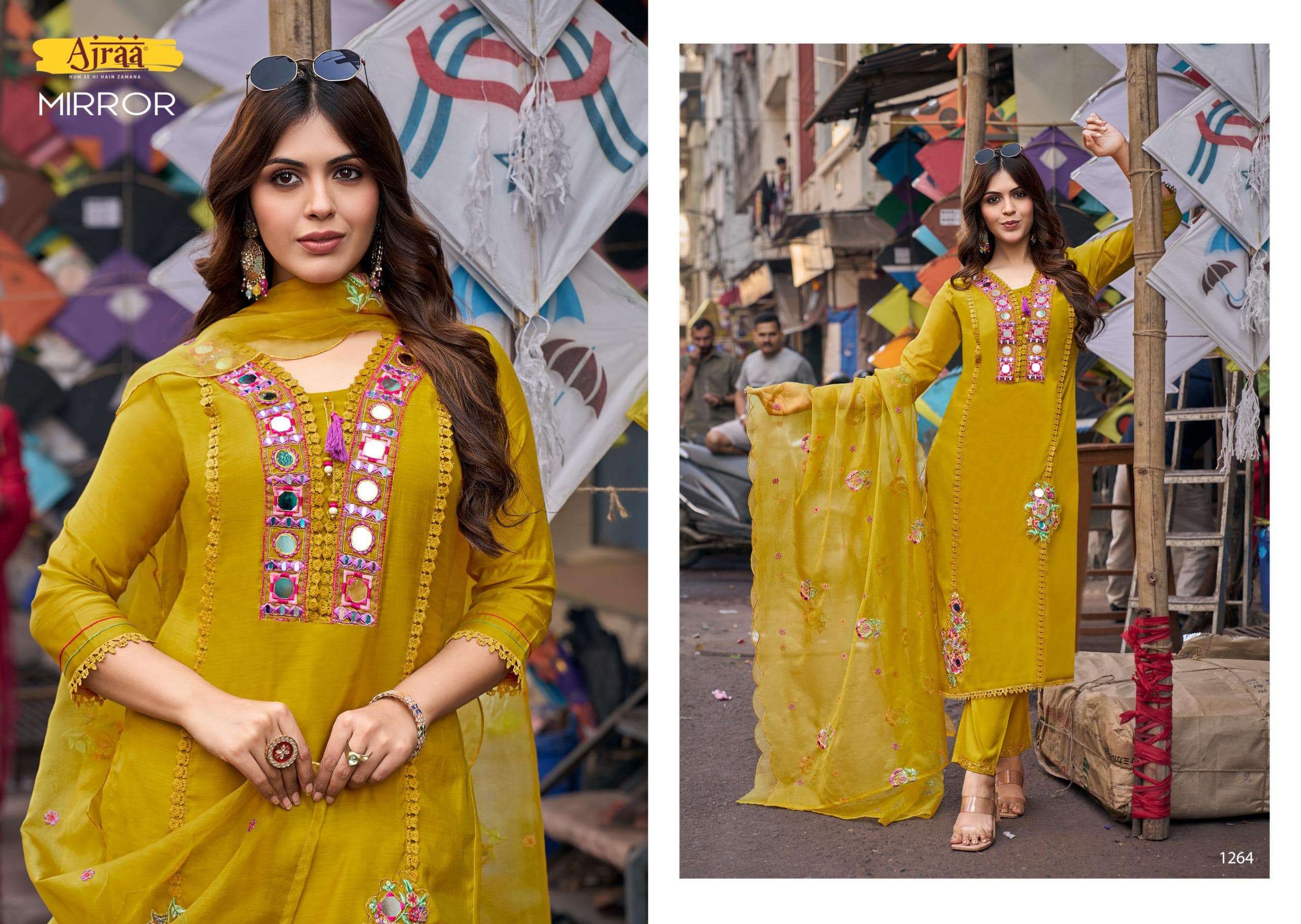 AJRAA MIRROR 1263 TO 1266 SERIES PURE CHANDERI EMBROIDERY PAKISTANI DRESSES-00028