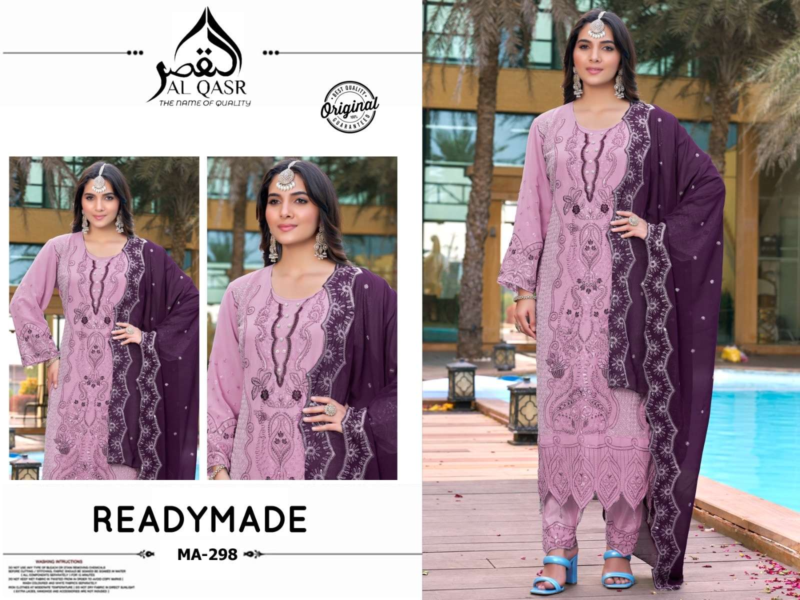 AL-QASR MA-298 FAUX GEORGETTE EMBROIDERY STITCHED PAKISTANI SUITS SET-00245