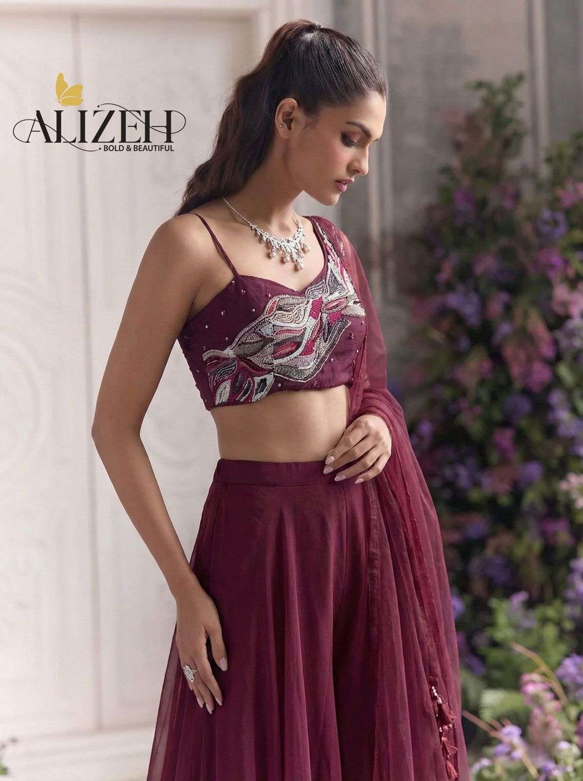 ALIZEH 9008 TO 9009 COLOUR GEORGETTE EMBROIDERY STITCHED LEHENGAS-00001