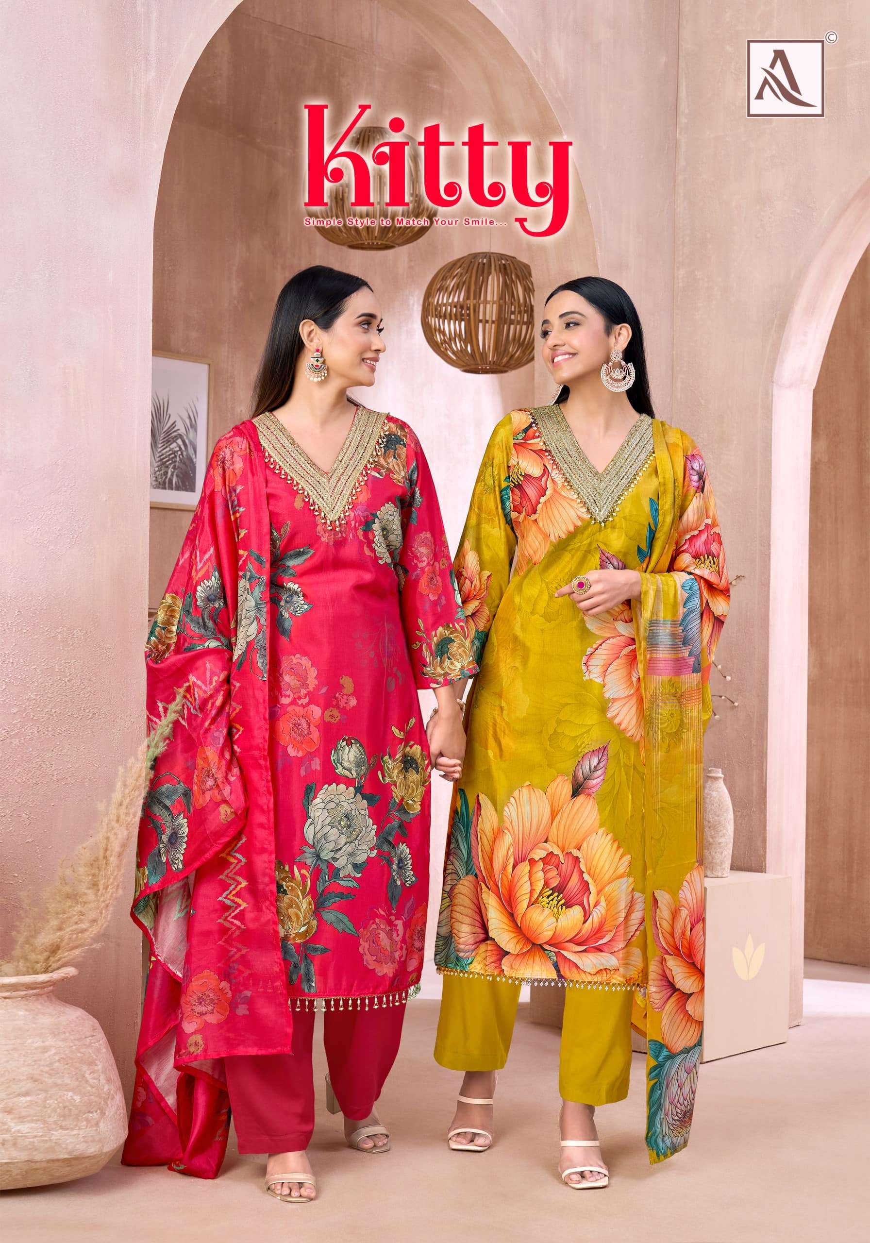 ALOK SUIT KITTY PURE VISCOSE MUSLIN PRINTED EMBROIDERY PAKISTANI DRESSES-00201