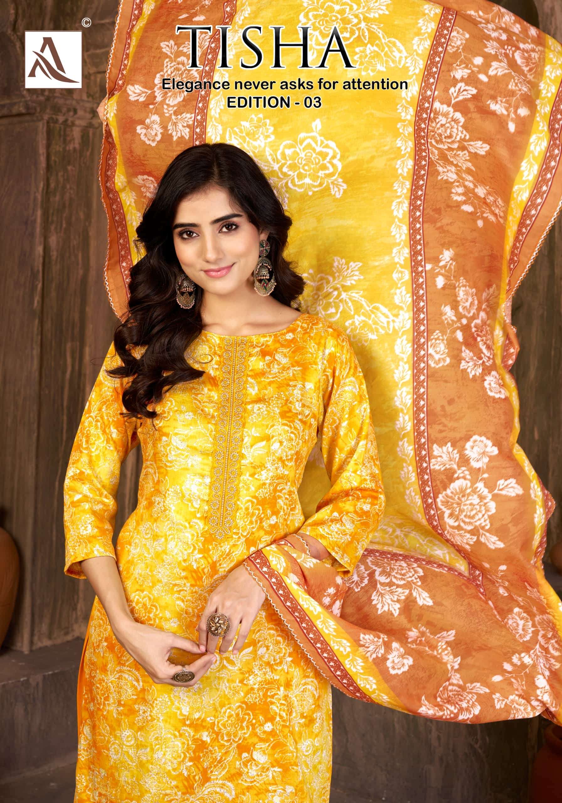 ALOK SUIT TISHA VOL-03 PURE JAAM PRINTED PAKISTANI DRESSES-00201
