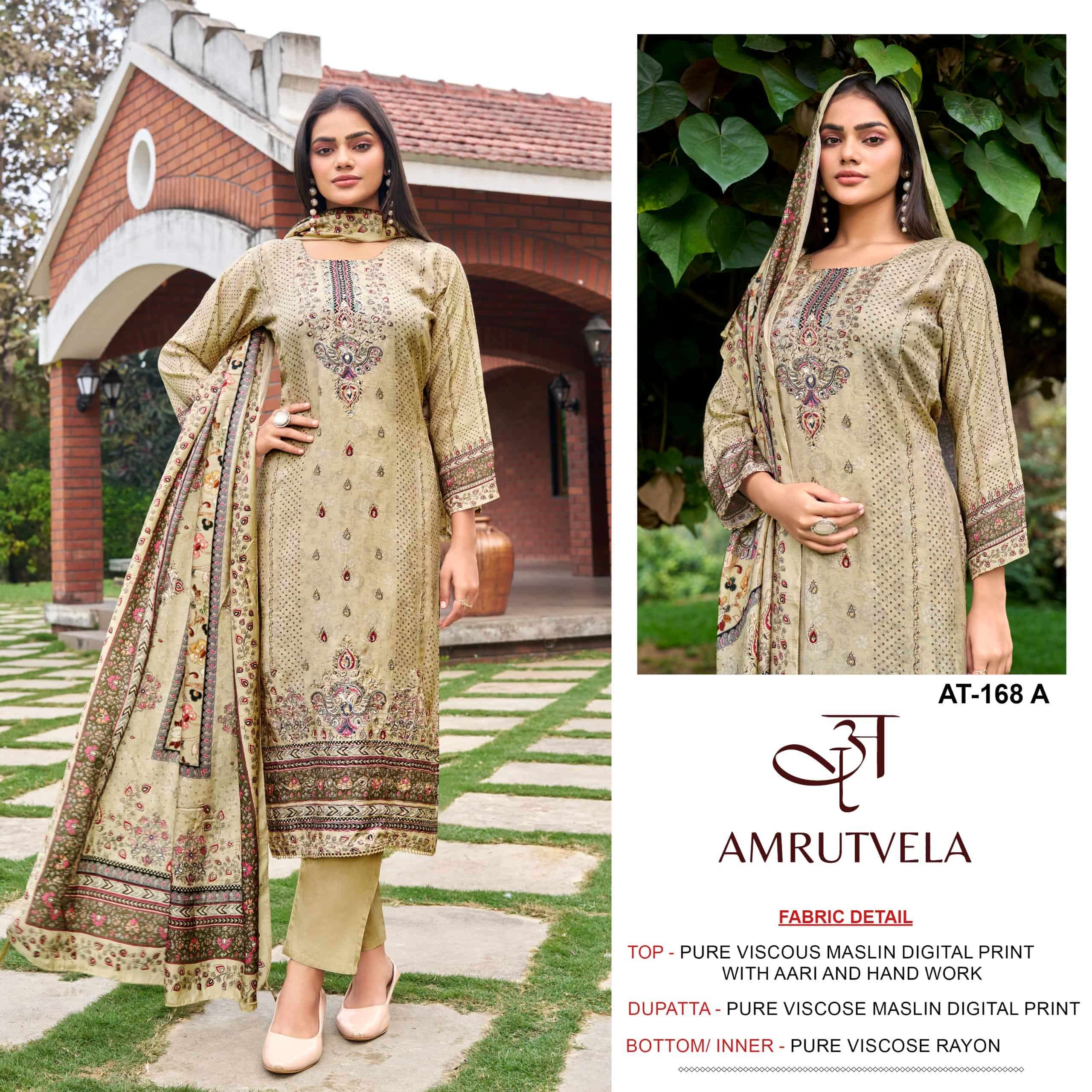 AMRUTVELA AT-168 A TO D SERIES VISCOSE MUSLIN PRINTED DRESSES-00201