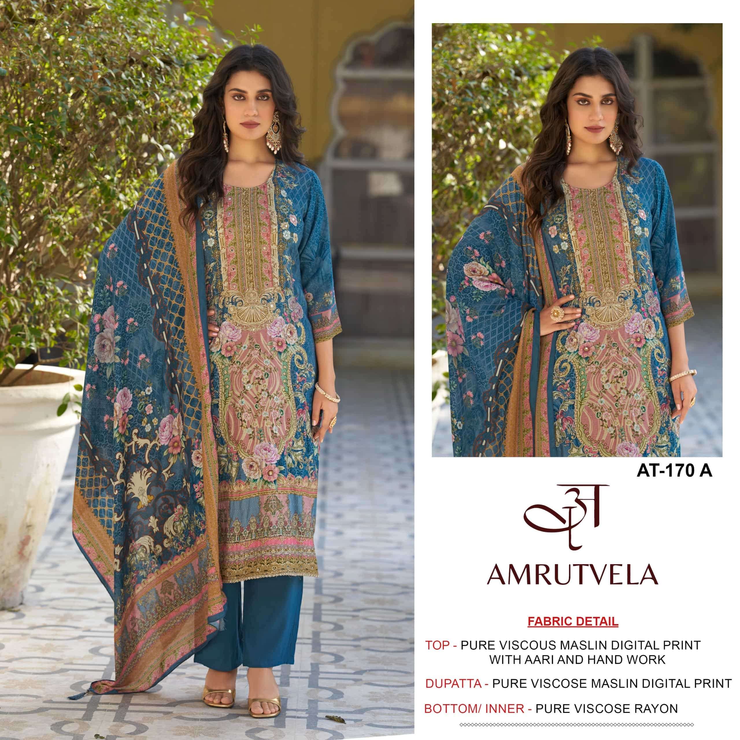 AMRUTVELA AT-170 A TO D SERIES VISCOSE MUSLIN PRINTED DRESSES-00062
