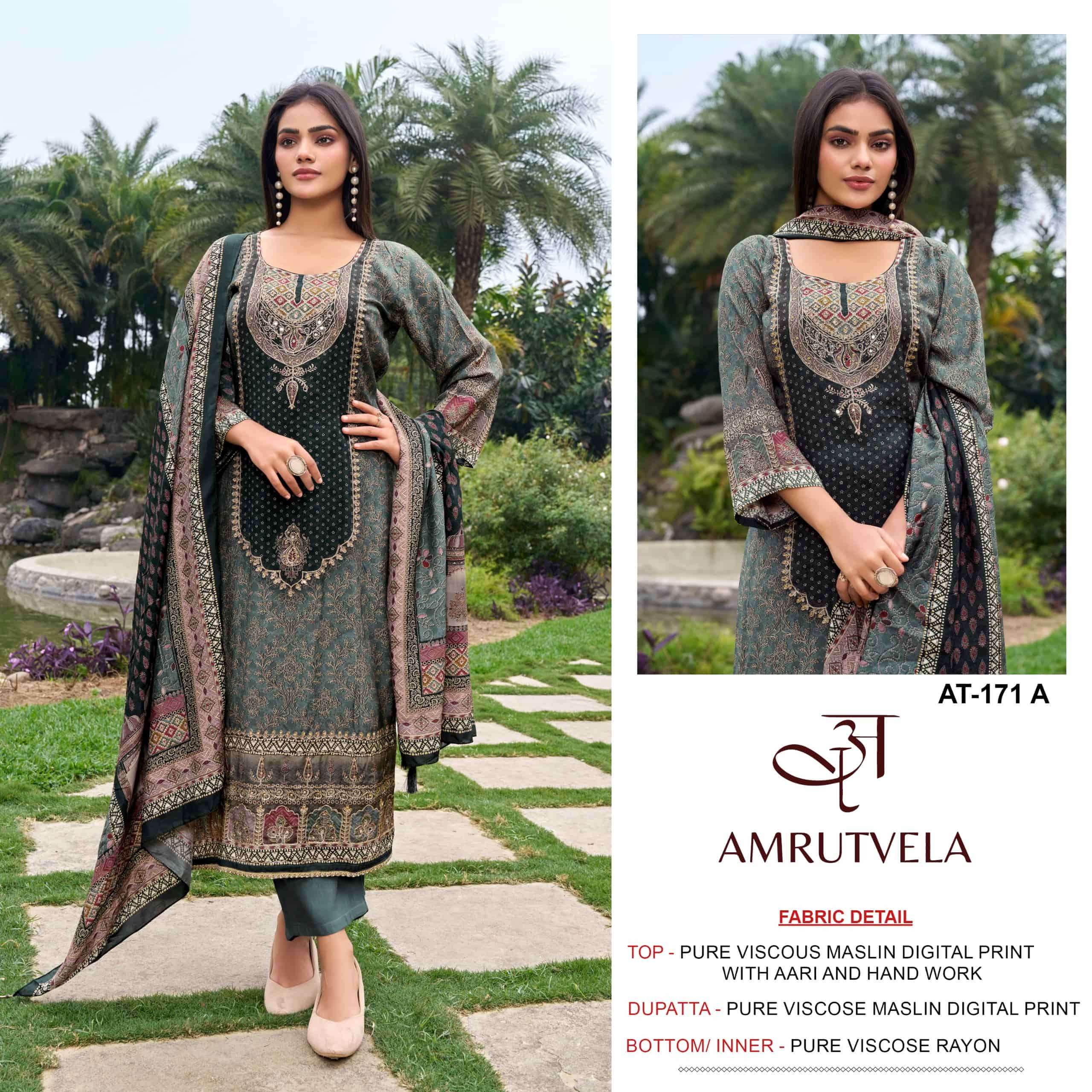 AMRUTVELA AT-171 A TO D SERIES VISCOSE MUSLIN PRINTED DRESSES-00201