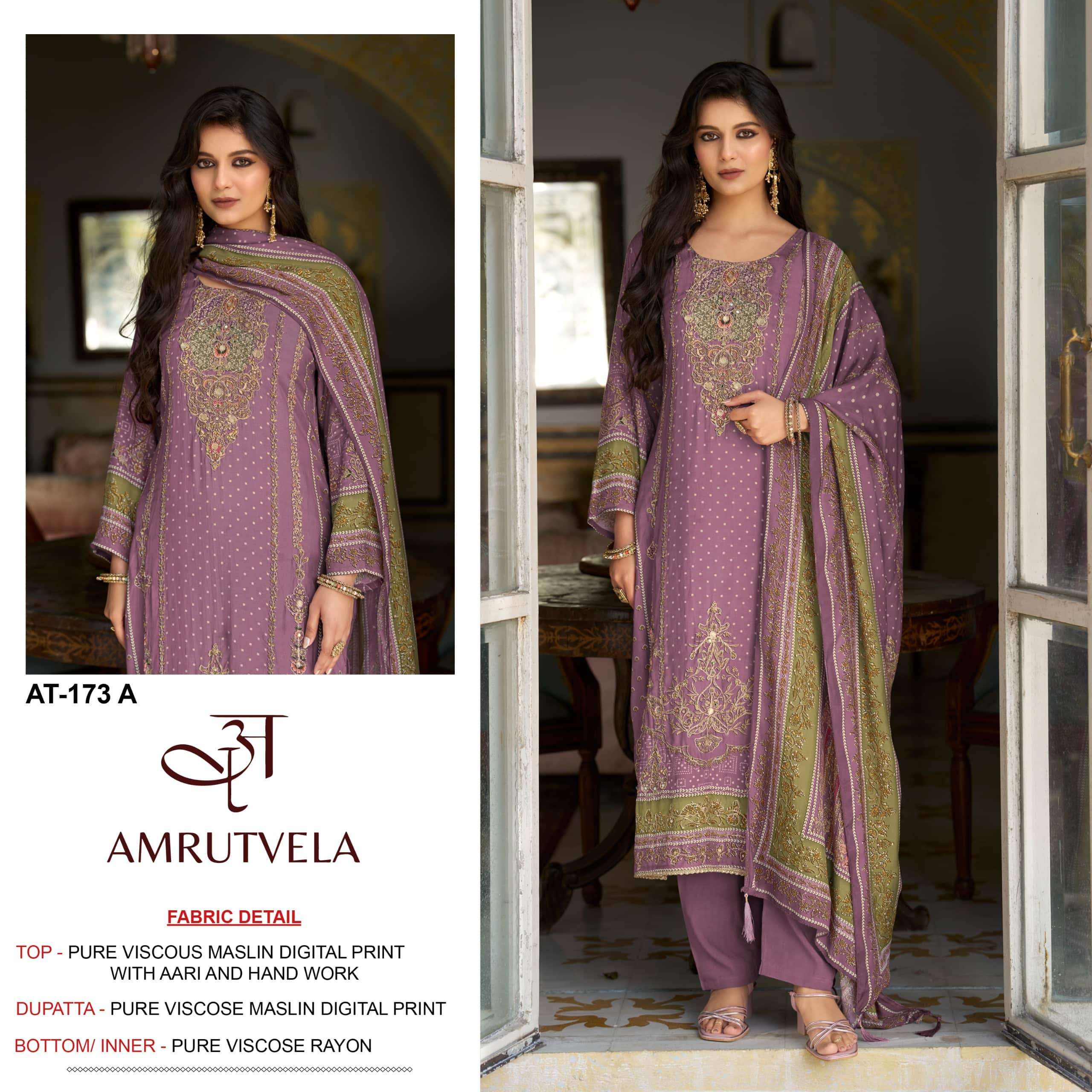 AMRUTVELA AT-173 A TO D SERIES VISCOSE MUSLIN PRINTED DRESSES-00201