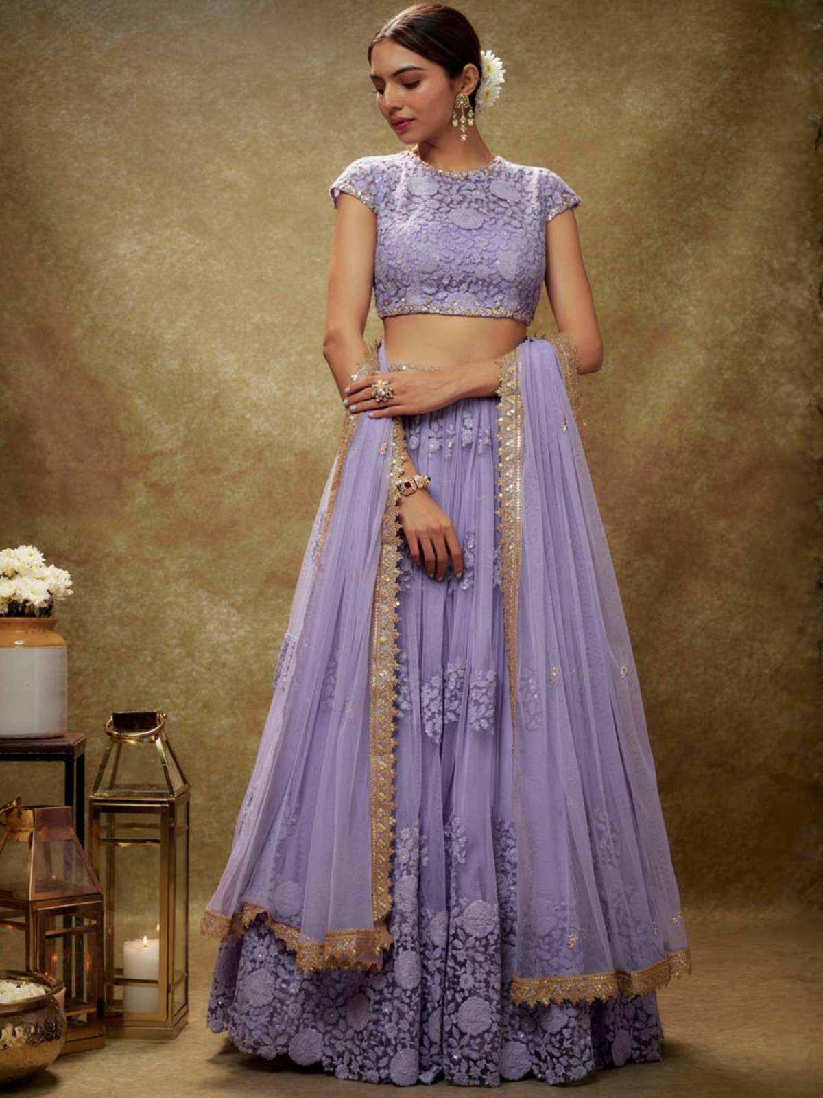 ARYA DESIGN SV-20 NET CRYSTAL EMBROIDERY SEMI-STITCHED LEHENGAS-00058
