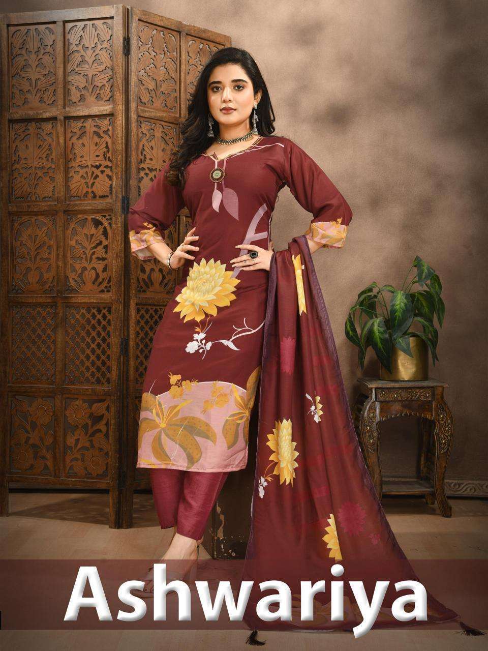 ASHWARIYA BY ASLIWHOLESALE MUSLIN PRINTED STITCHED SUIT SET-00320