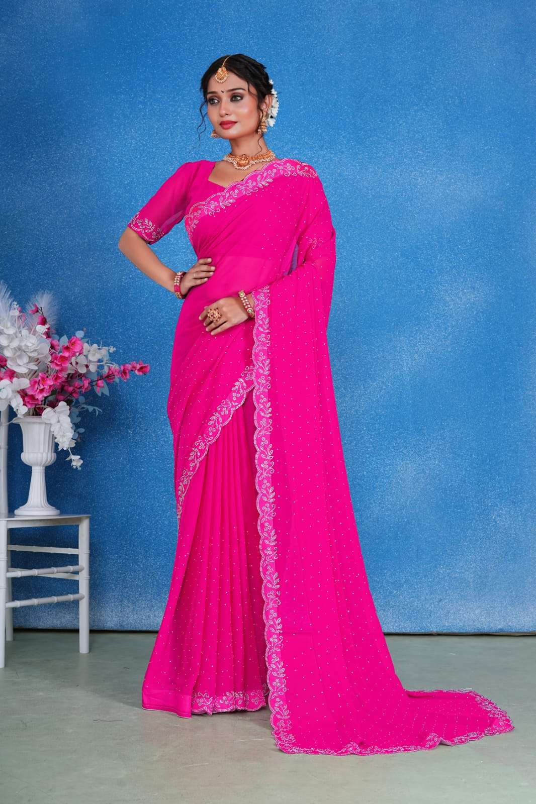 BARISH BY ASLIWHOLESALE GEORGETTE EMBROIDERY SAREES-00321
