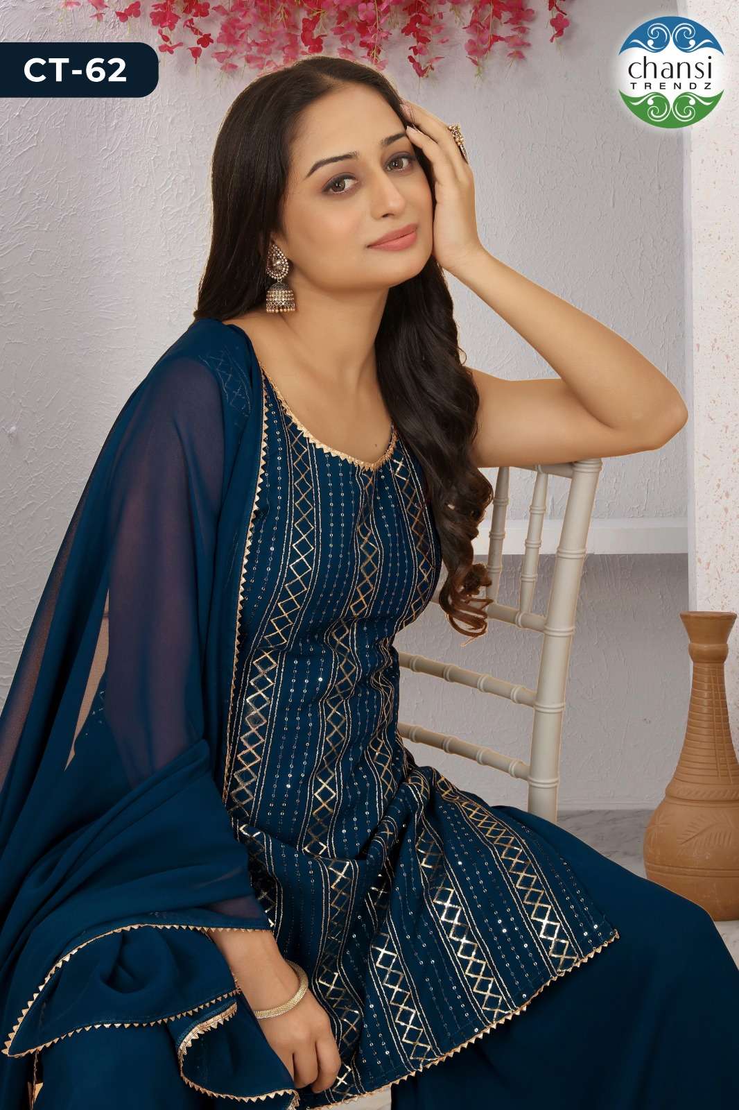 CHANSI TRENDZ CT-62 GEOREGTTE PRINTED EMBROIDERY STITCHED DRESSES-00303