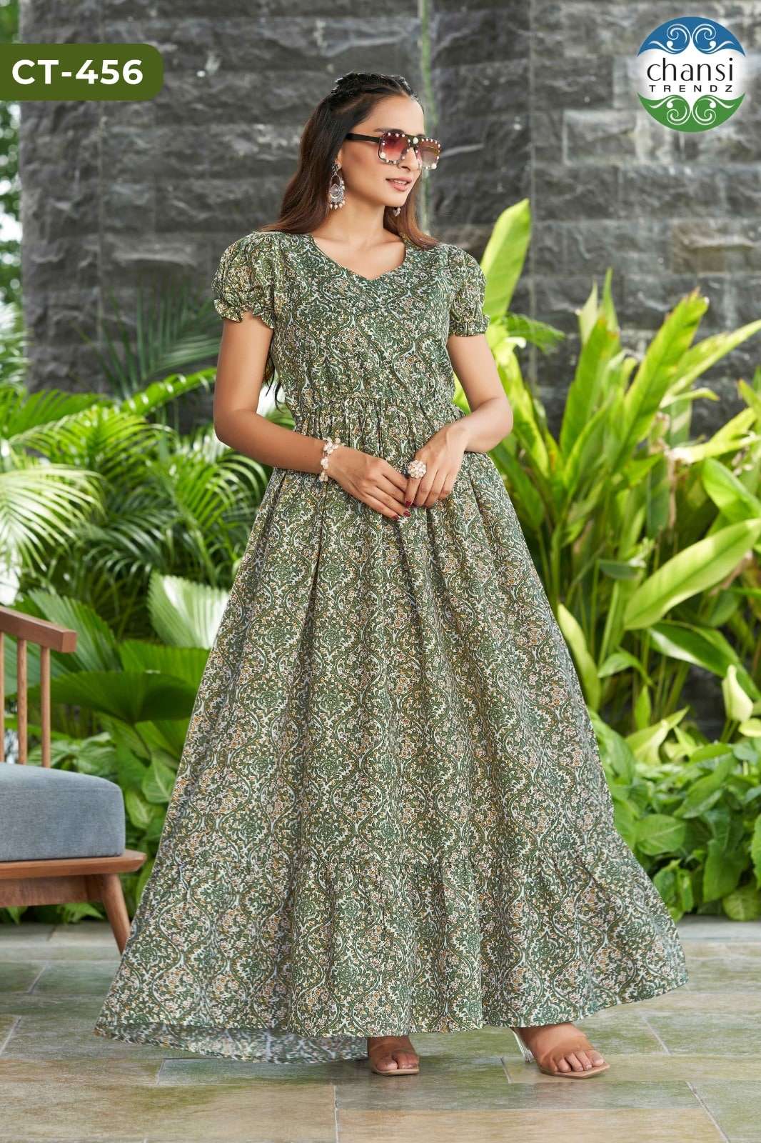 CHANSI TRENDZ SRIKAYA 455 TO 457 SERIES POLY COTTON PRINTED STITCHED GOWN-00303