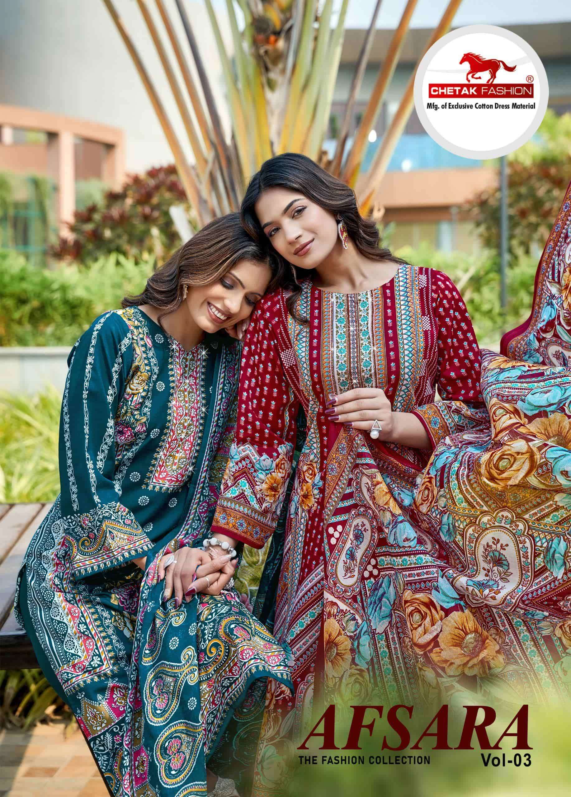 CHETAK FASHION AFSARA KARACHI VOL-03 3001 TO 3008 SERIES COTTON PRINTED PAKISTANI DRESSES-00062