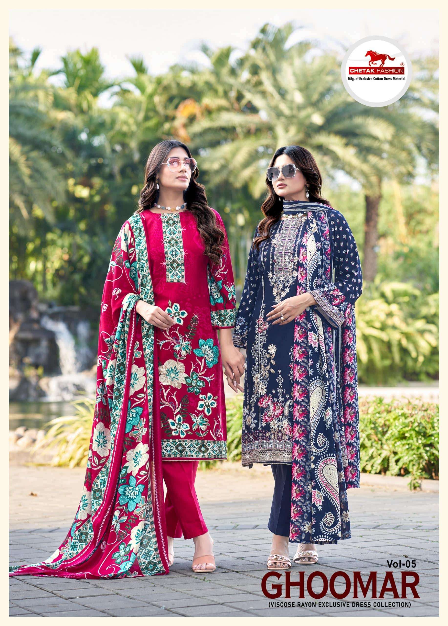 CHETAK FASHION GHOOMAR VOL-05 5001 TO 5008 SERIES PURE COTTON PRINTED PAKISTANI DRESSES-00201