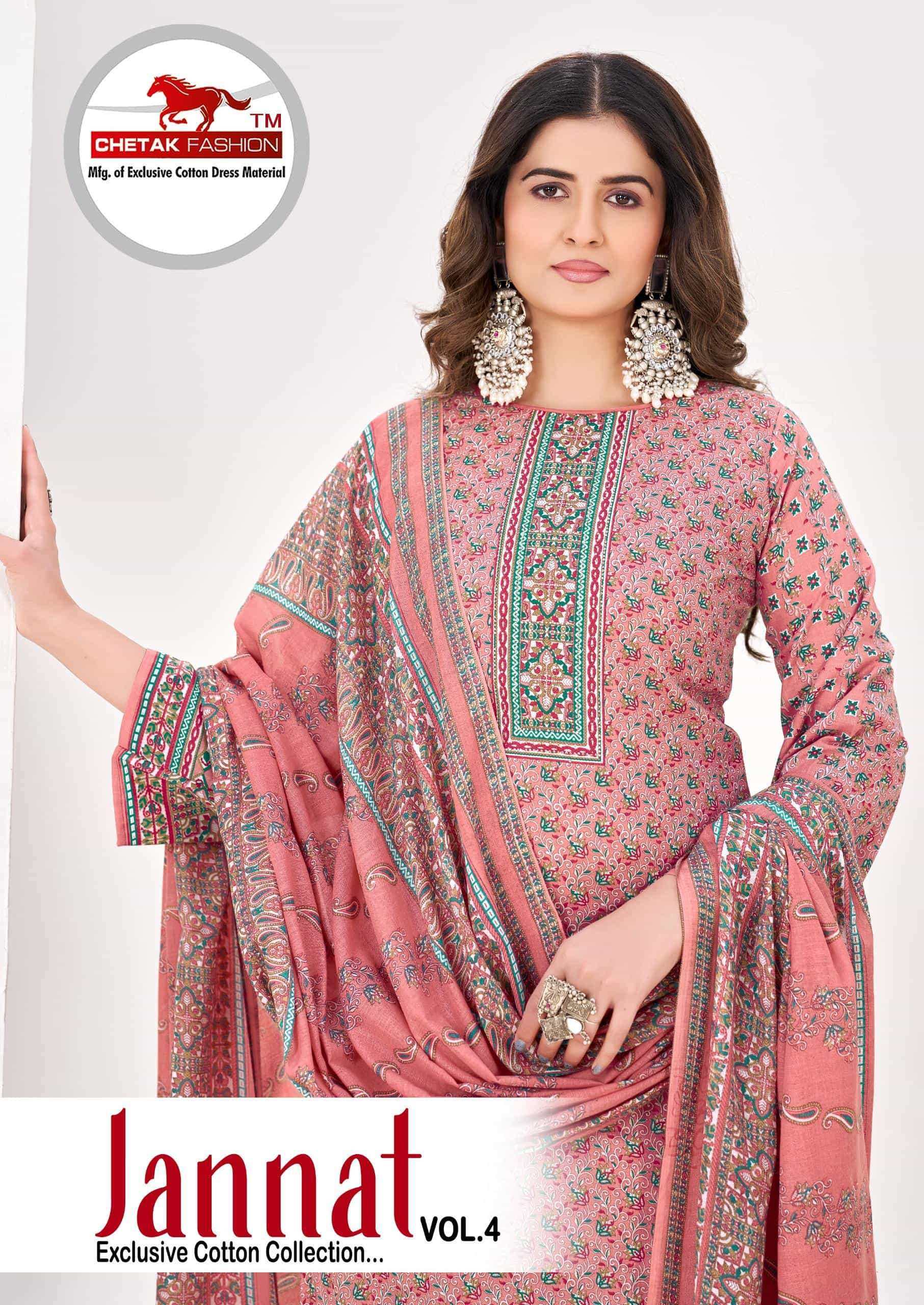 CHETAK FASHION JANNAT KARACHI VOL-04 4001 TO 4008 SERIES COTTON PRINTED DRESSES-00062