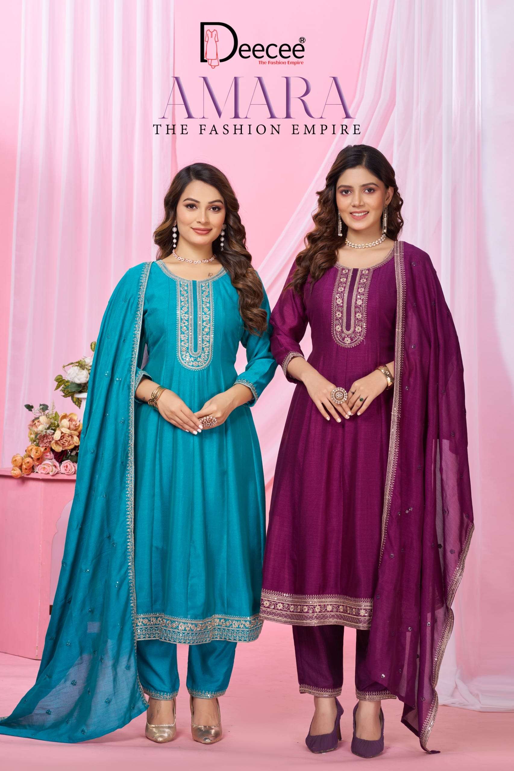 DEE CEE AMARA 01 TO 06 SERIES PURE VICHITRA SILK EMBROIDERY DRESSES-00014
