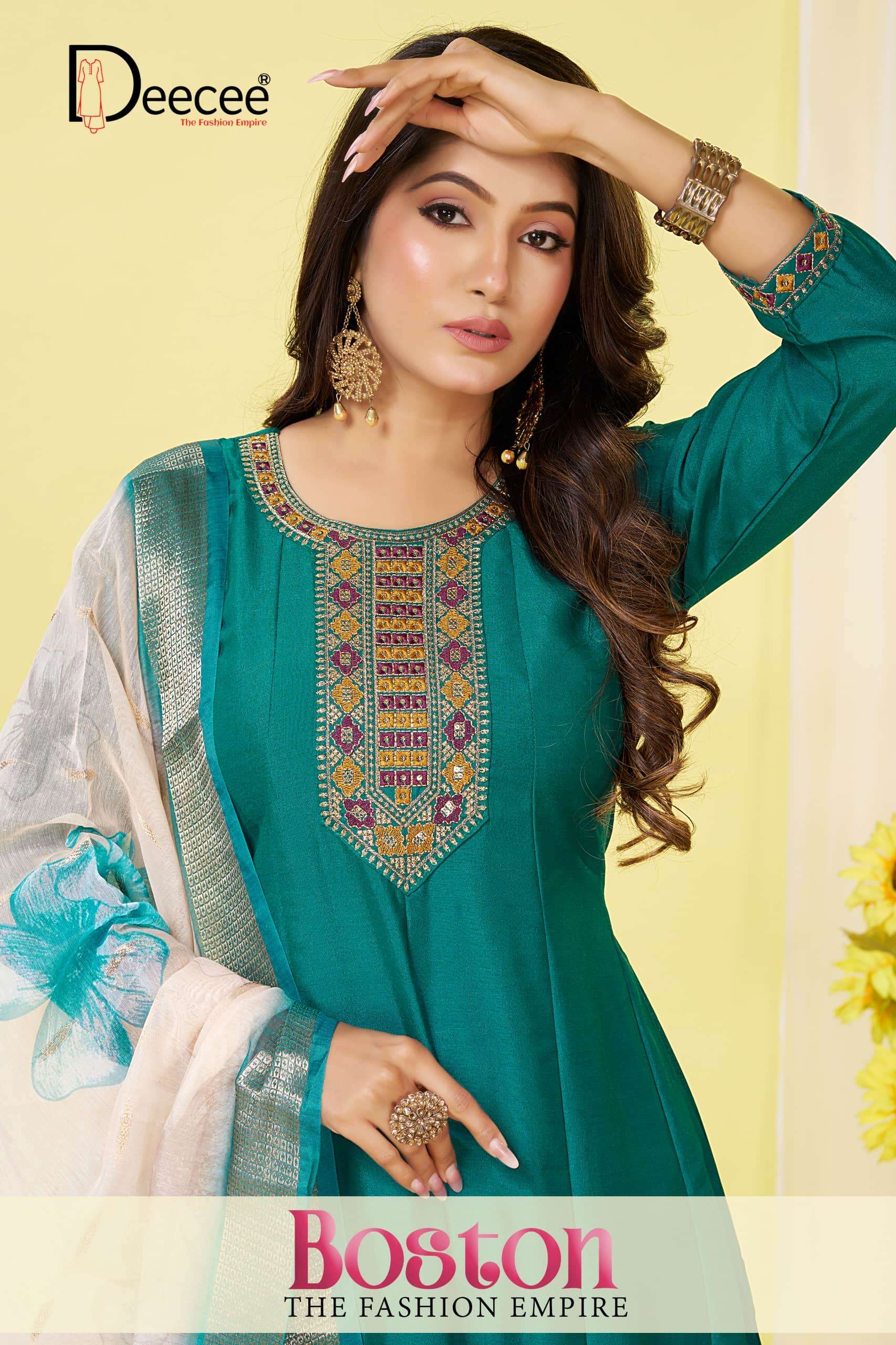 DEE CEE BOSTON 101 TO 106 SERIES VICHITRA SILK EMBROIDERY DRESSES-00014