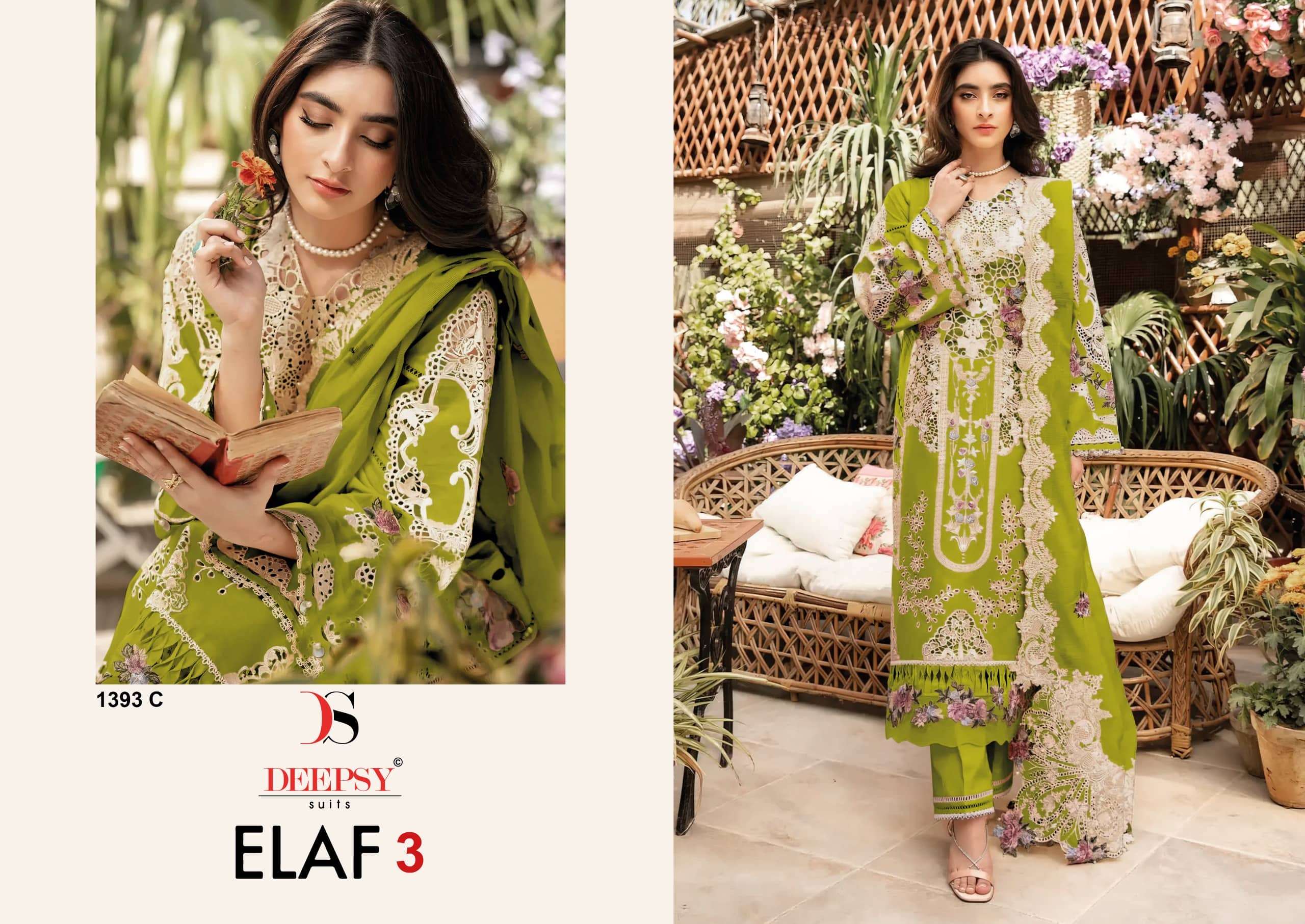 DEEPSY SUIR ELAF 1393 A TO D SERIES PURE COTTON EMBROIDERY PAKISTANI DRESSES-00201