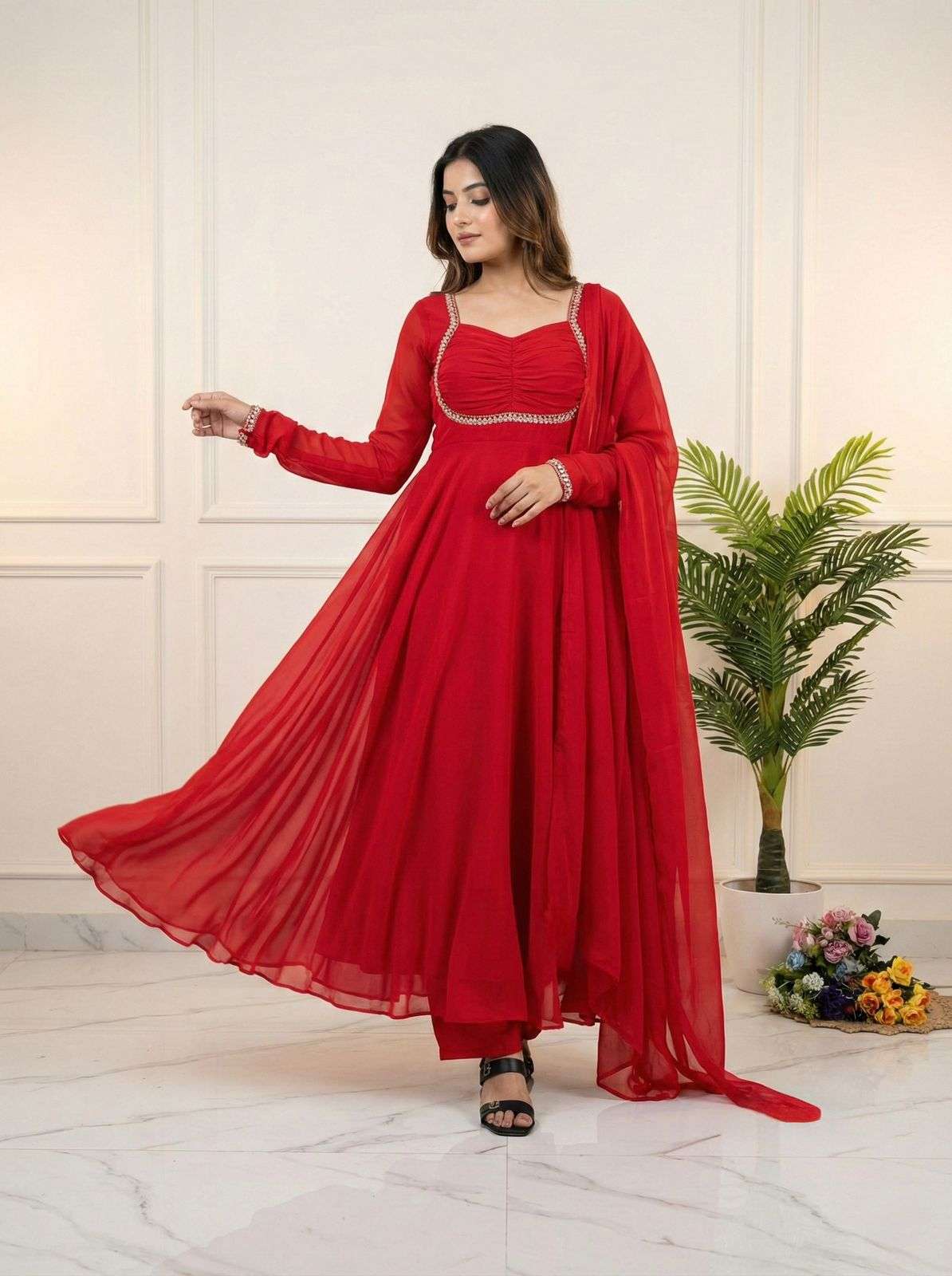 DN- 550 BY ASLIWHOLESALE FAUX GEORGETTE ANARKALI SUIT WITH DUPATTA - 00232
