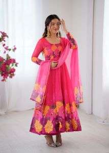 DN-557 BY ASLIWHOLESALE TABBY ORGANZA PRINTED ANARKALI DRESSES - 00232
